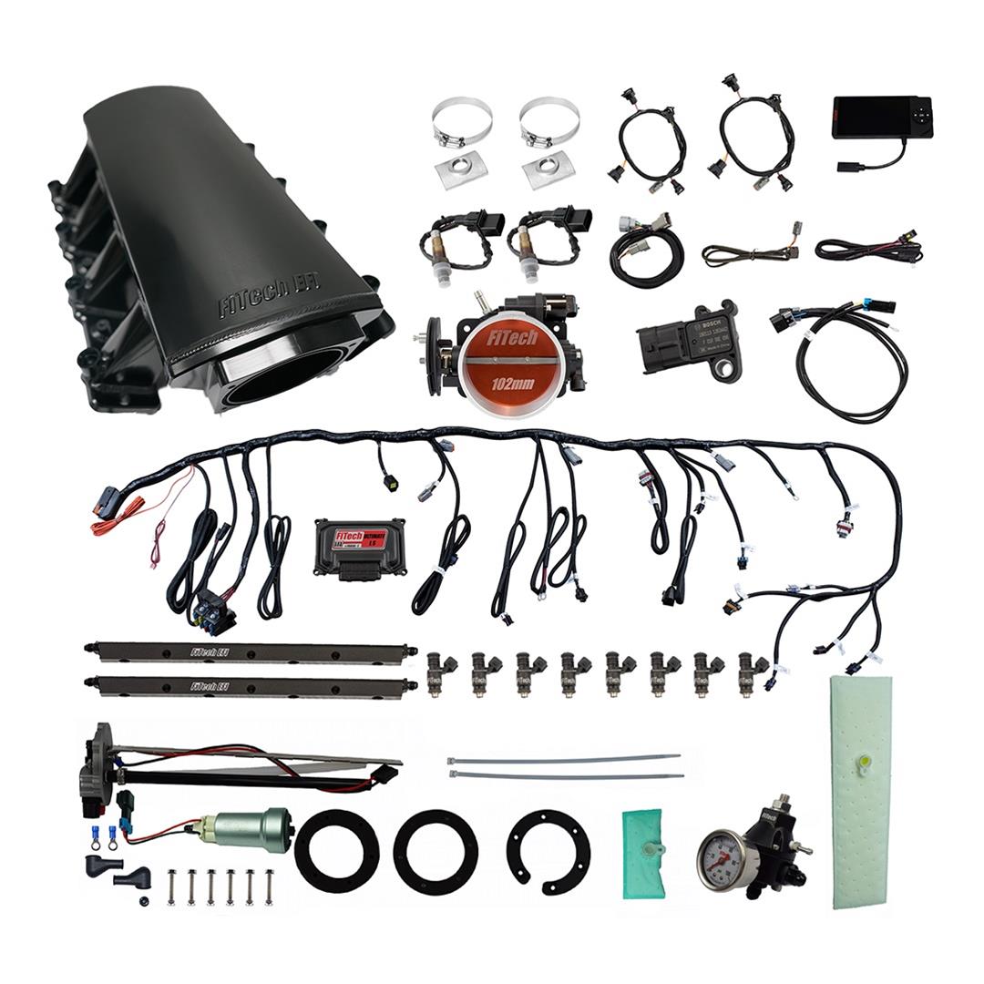 FiTech Ultimate LS EFI 750 HP Fuel Injection Systems with Go In-Tank Module 76118 System With Short LS7 Port Intake, Transmission Control, In Tank 440 LPH Pump & Regulator Master Kit
