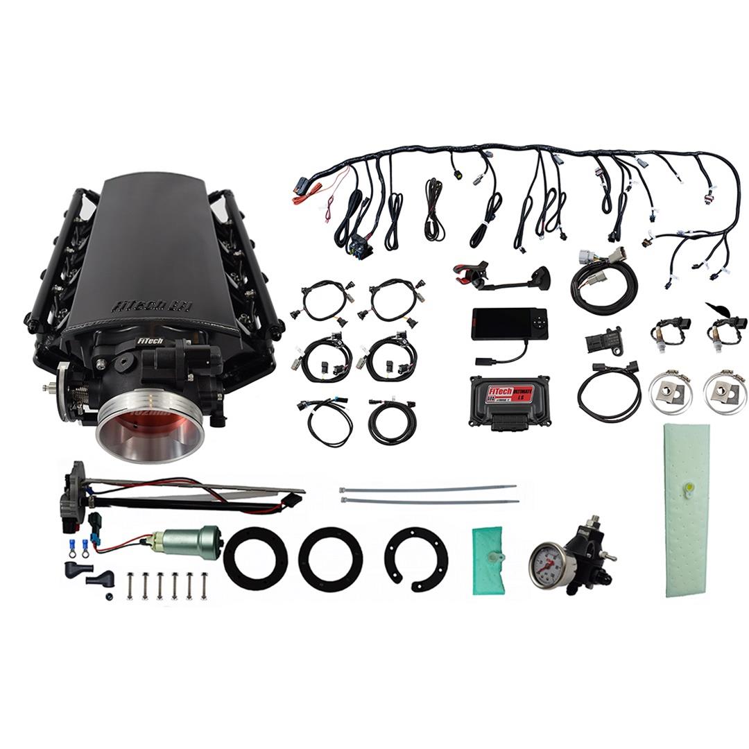 FiTech Ultimate LS EFI 1,000 HP Fuel Injection Systems with Go In-Tank Module 76131 1000 System With Short Cathedral Intake, Transmission Control & In Tank Pump & Regulator Master Kit
