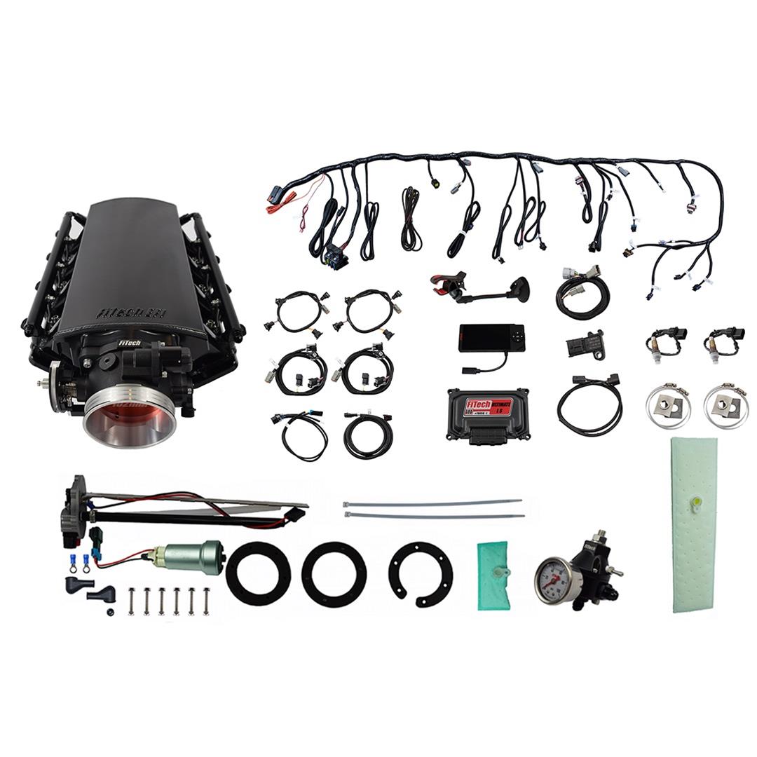 FiTech Ultimate LS EFI 1,000 HP Fuel Injection Systems with Go In-Tank Module 76135 1000 System With Short LS3 Port Intake, Transmission Control & In Tank 440 LPH Pump & Regulator Master Kit