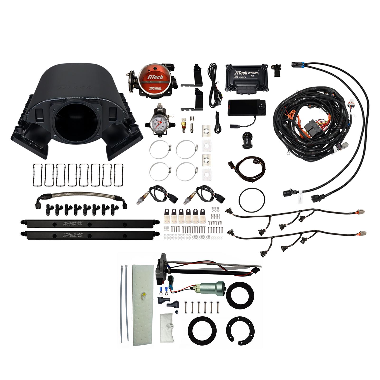 FiTech Ultimate Rebel LS 750 HP EFI Fuel Injection Systems 76190 System, Rebel, HP, Cathedral Port, 102mm, In-Tank Pump, 55 Lb., EV1, Without Transmission Controller, Kit