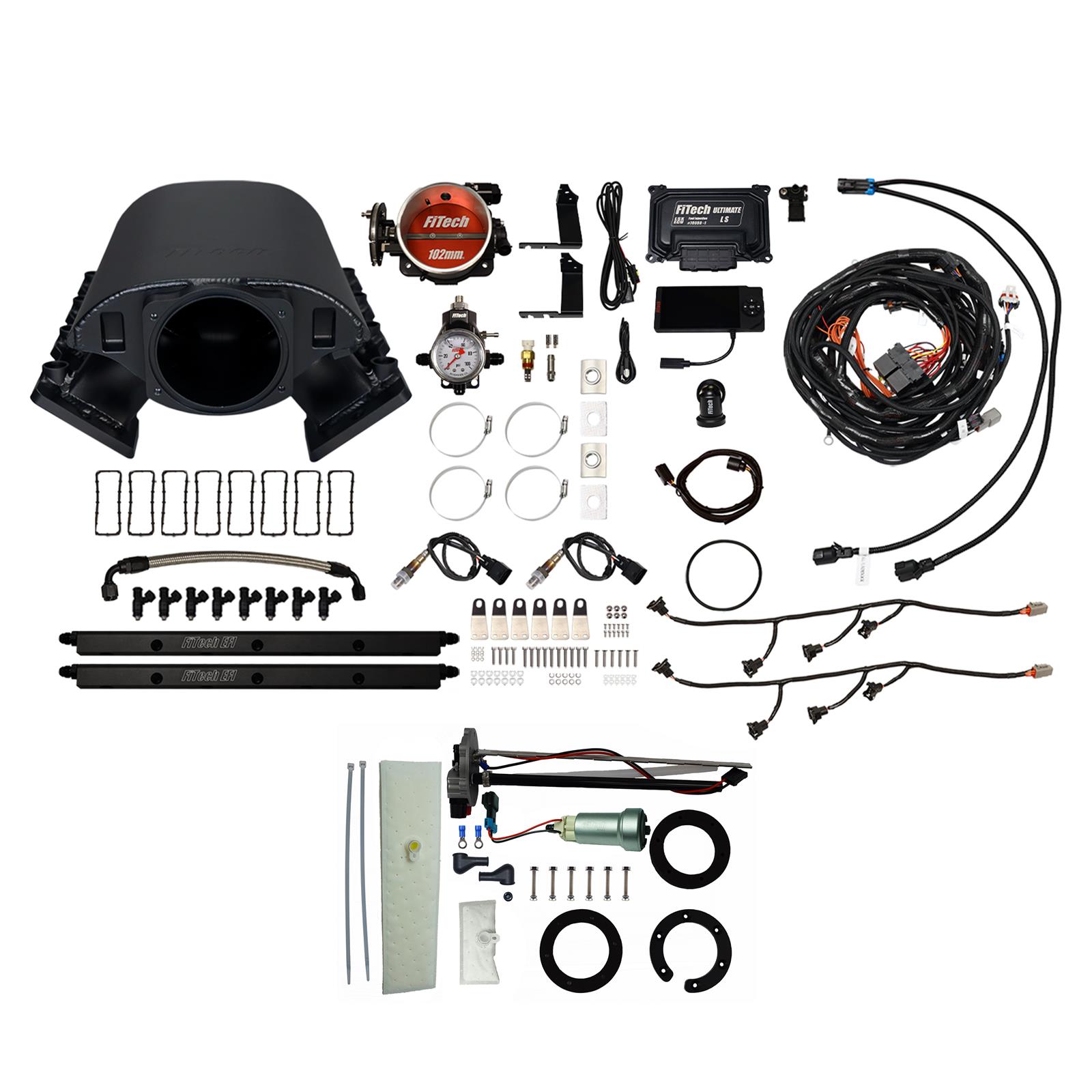 FiTech Ultimate Rebel LS 1000 HP EFI Fuel Injection Systems 76192 System, Rebel, 1,000 HP, Cathedral Port, 102mm, In-Tank Pump, 80 Lb., EV1, Without Transmission Controller, Kit