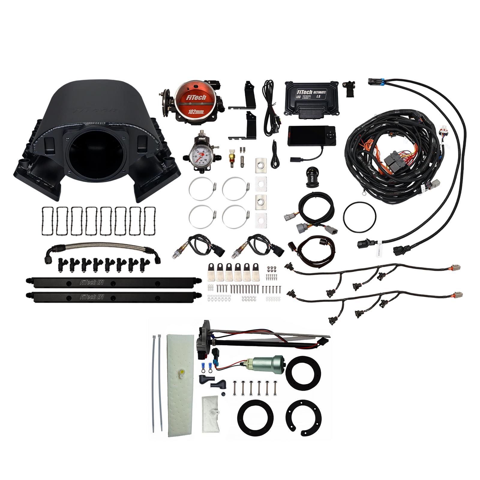 FiTech Ultimate Rebel LS 1000 HP EFI Fuel Injection Systems 76193 System, Rebel, HP, Cathedral Port, 102mm Throttle Body, In-Tank Pump, 80 Lb., EV1, With Transmission Controller, Kit