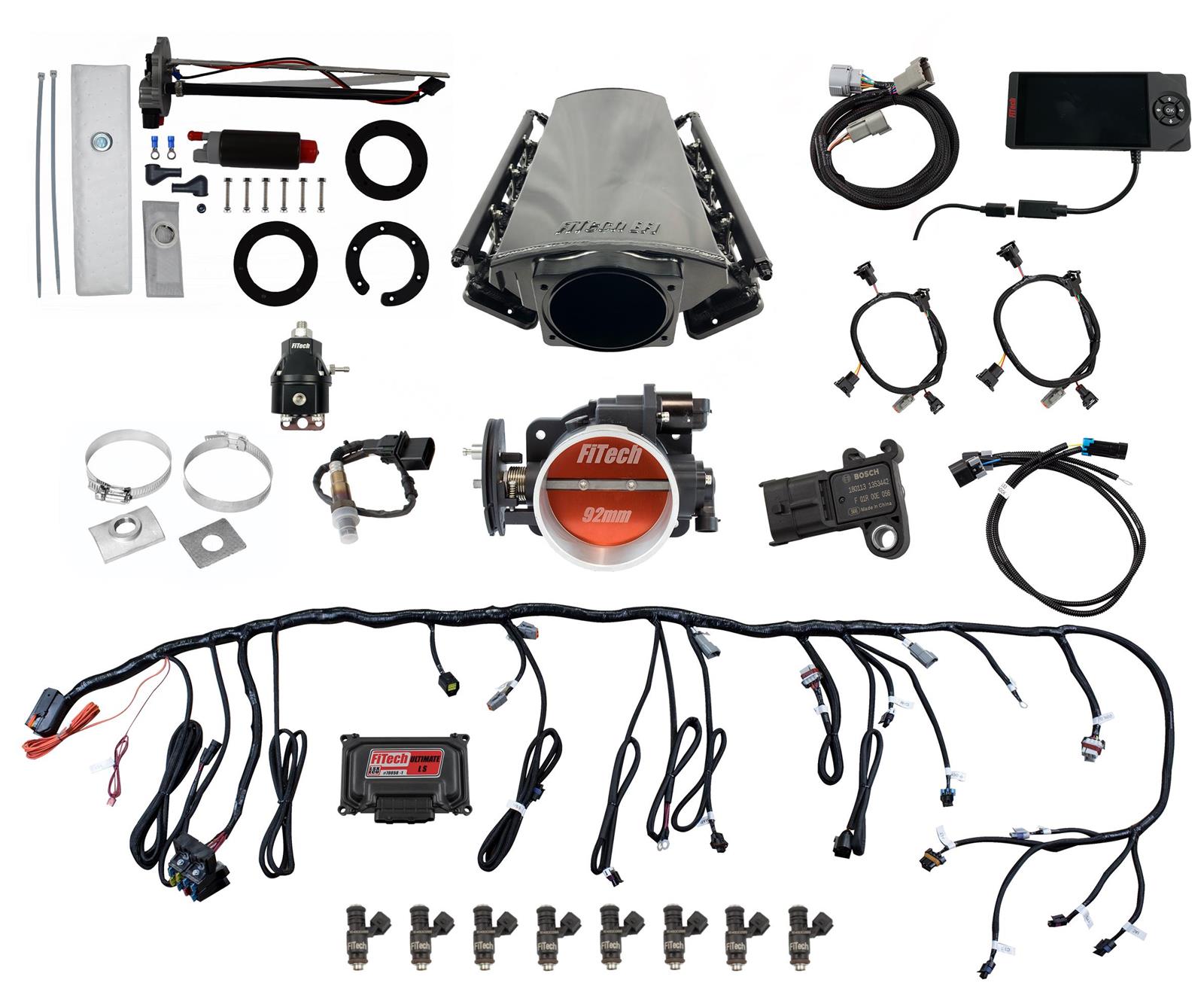 FiTech Ultimate LS EFI 500 HP Fuel Injection Systems with Go In-Tank Module 76212 System, LS, HP, Multi-port, Rectangular Port Heads, Force Fuel, Fuel, Transmission Controller, Kit