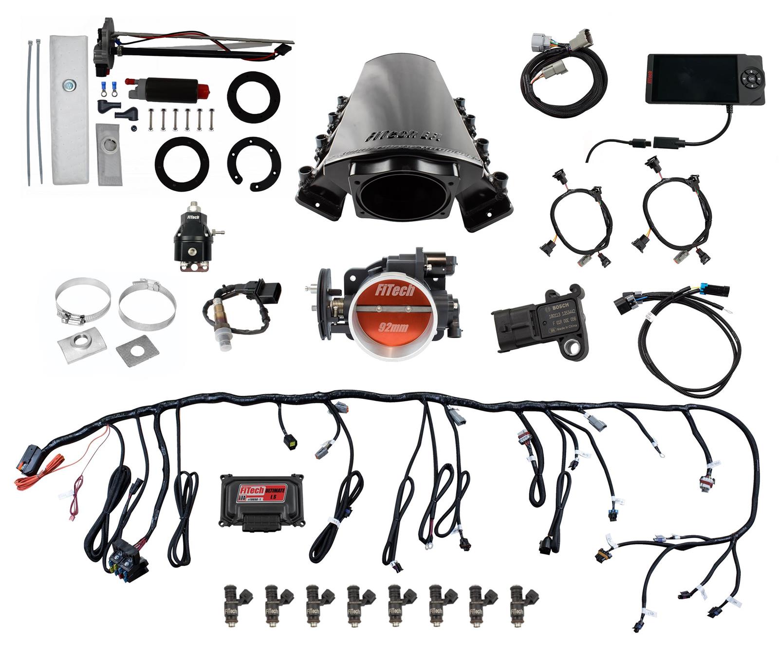 FiTech Ultimate LS EFI 500 HP Fuel Injection Systems with Go In-Tank Module 76216 System, LS, HP, Multi-port, LS7 Square Port Heads, Force Fuel, Fuel, Transmission Controller, Kit