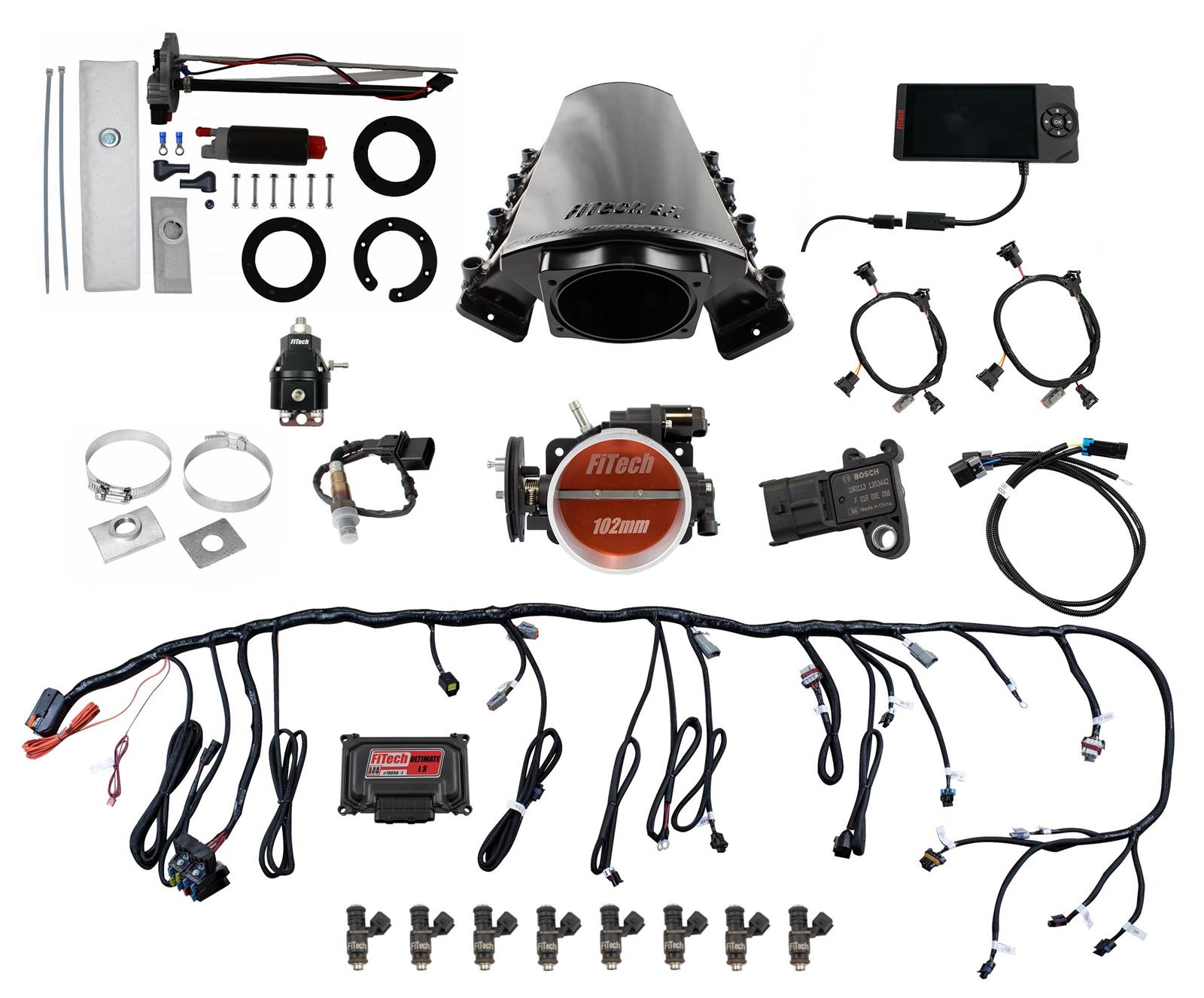 FiTech Ultimate LS EFI 750 HP Fuel Injection Systems with Go In-Tank Module 76217 System, LS, HP, Multi-port, LS7 Square Port Heads, Force Fuel, Fuel, Kit