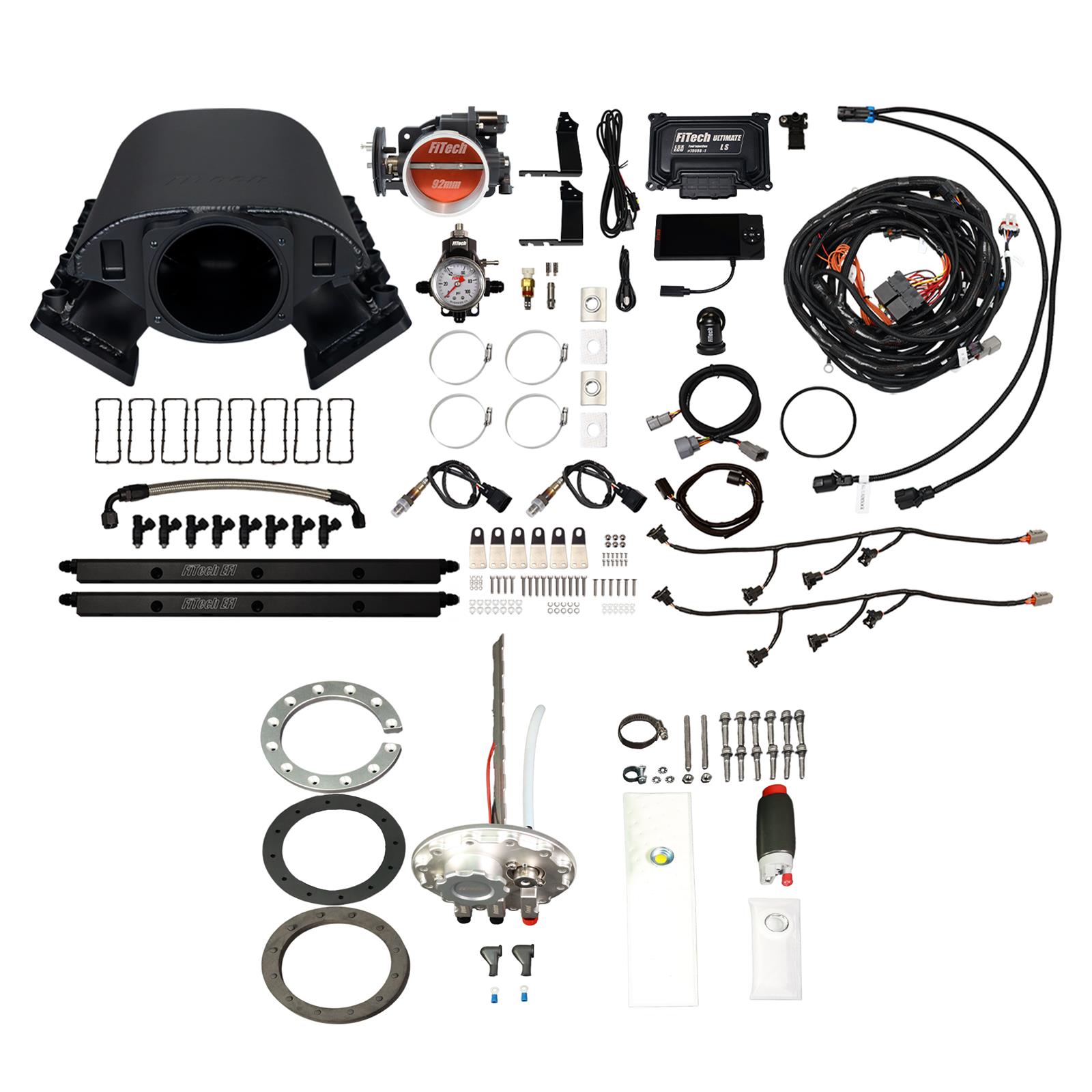 FiTech Ultimate Rebel LS 500 HP EFI Fuel Injection Systems 76389 System, Rebel, HP, Cathedral Port, 92mm Throttle Body, In-Tank Pump, 36 Lb., EV1, With Transmission Controller, Kit