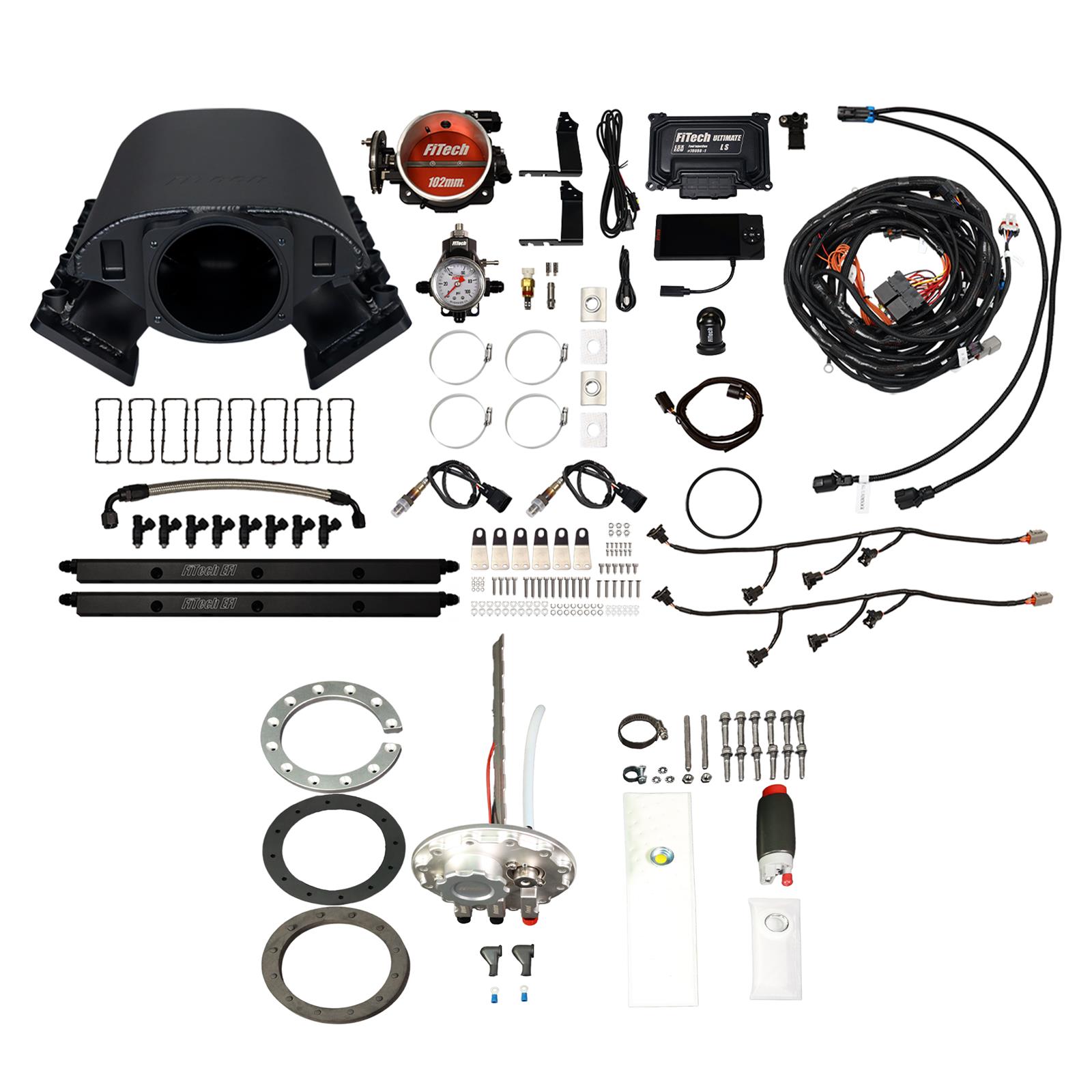 FiTech Ultimate Rebel LS 750 HP EFI Fuel Injection Systems 76390 System, Rebel, HP, Cathedral Port, 102mm, Throttle Body, In-Tank Pump, 55 Lb., EV1, Without Transmission Controller, Kit