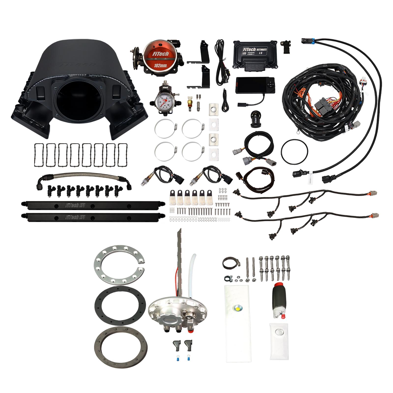 FiTech Ultimate Rebel LS 750 HP EFI Fuel Injection Systems 76391 System, Rebel, HP, Cathedral Port, 102mm Throttle Body, In-Tank Pump, 55 Lb., EV1, With Transmission Controller, Kit