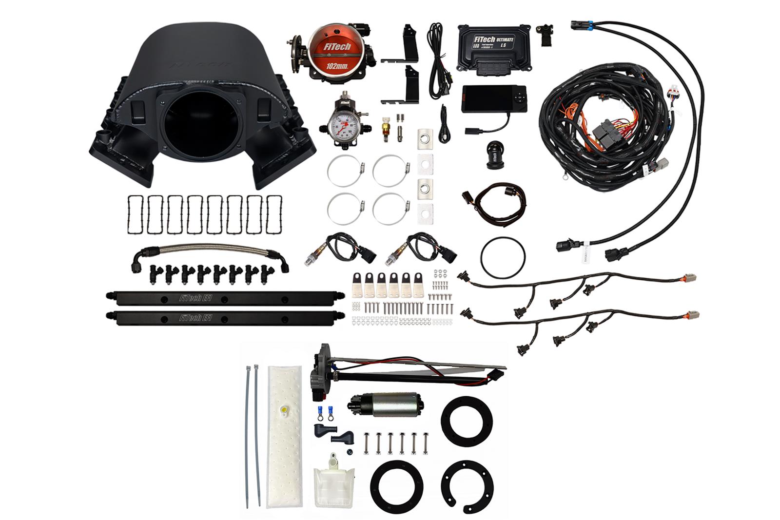 FiTech Ultimate Rebel LS 750 HP EFI Fuel Injection Systems 76491 System, Rebel, HP, Cathedral Port, 102mm Throttle Body, In-Tank Pump, 55Lb., EV1, With Tansmission Controller, Kit
