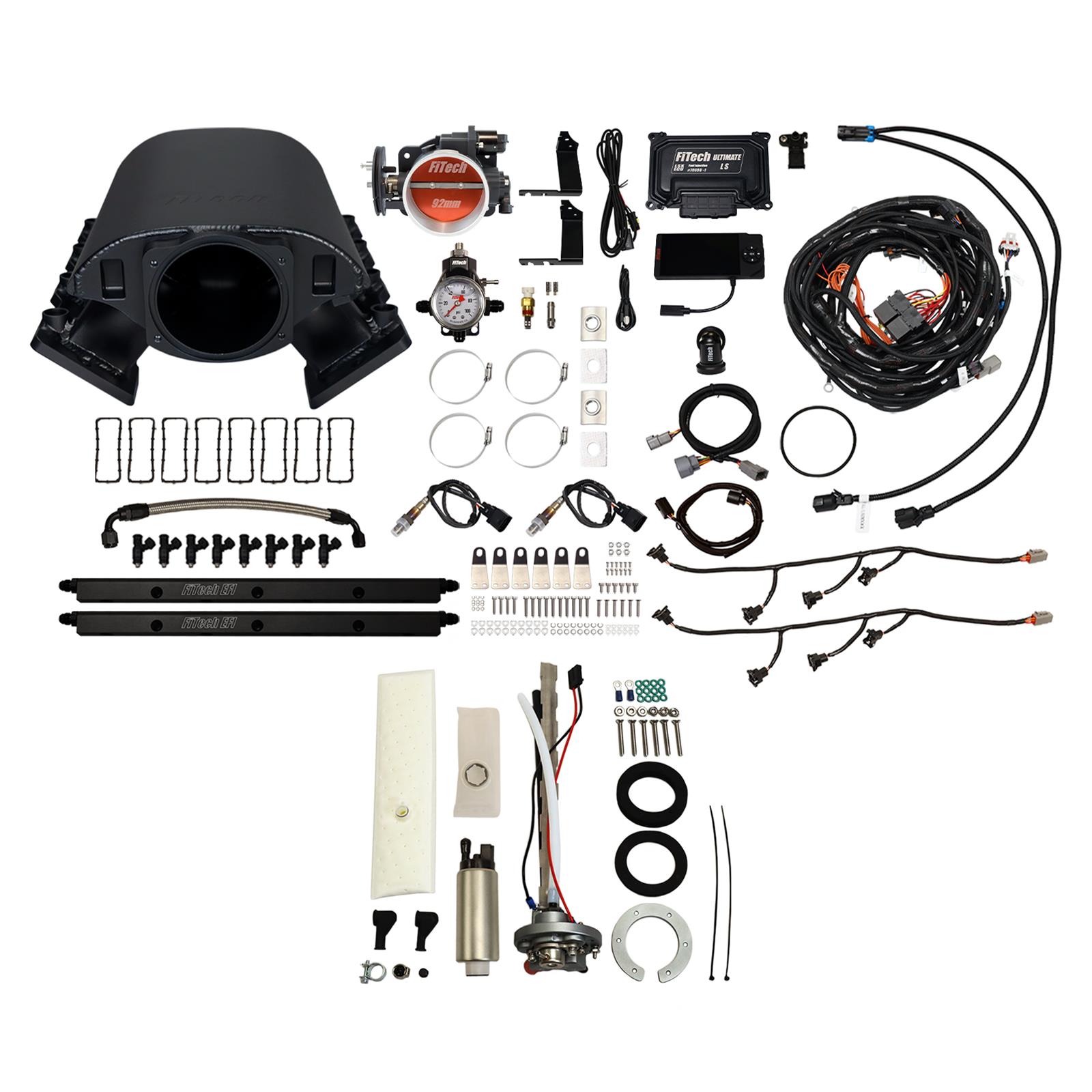 FiTech Ultimate Rebel LS 500 HP EFI Fuel Injection Systems 76689 System, Rebel, HP, Cathedral Port, 92mm Throttle Body, In-Tank Pump, 36 Lb., EV1, With Transmission Controller, Kit