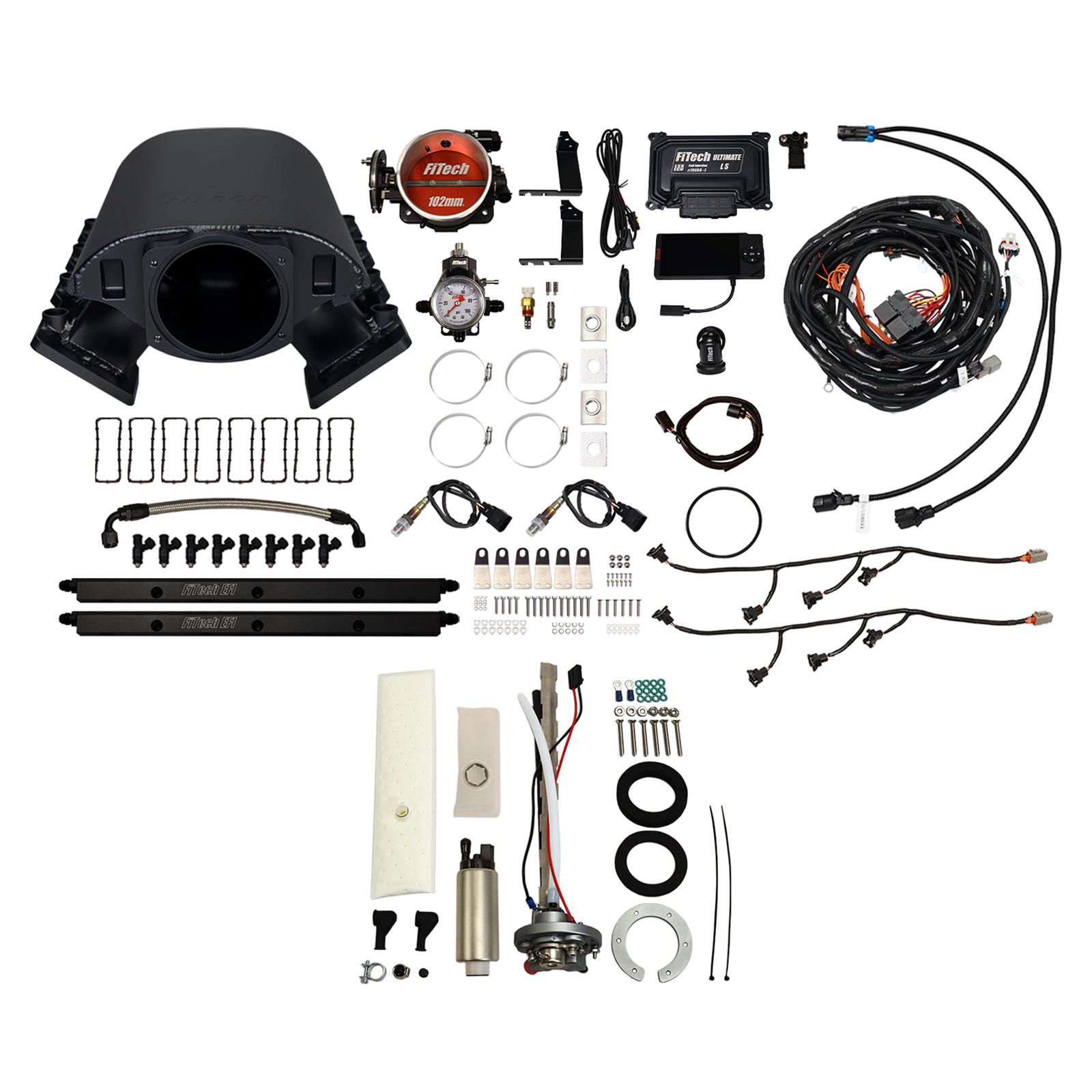 FiTech Ultimate Rebel LS 750 HP EFI Fuel Injection Systems 76690 System, Rebel, HP, Cathedral Port, 102mm, In-Tank Pump, 55 Lb., EV1, Without Transmission Controller, Kit