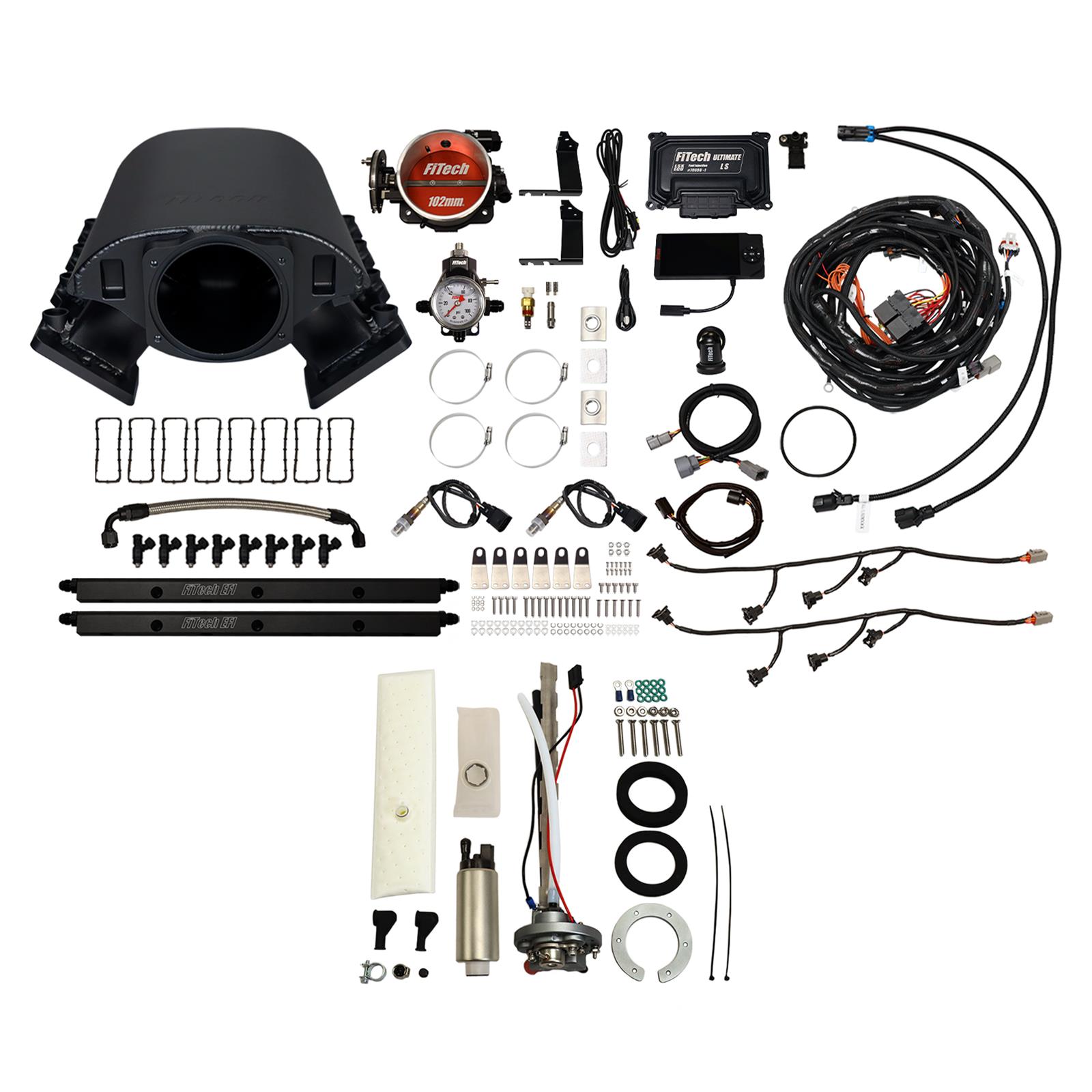 FiTech Ultimate Rebel LS 750 HP EFI Fuel Injection Systems 76691 System, Rebel, HP, Cathedral Port, 102mm Throttle Body, In-Tank Pump, 55 Lb., EV1, With Transmission Controller, Kit