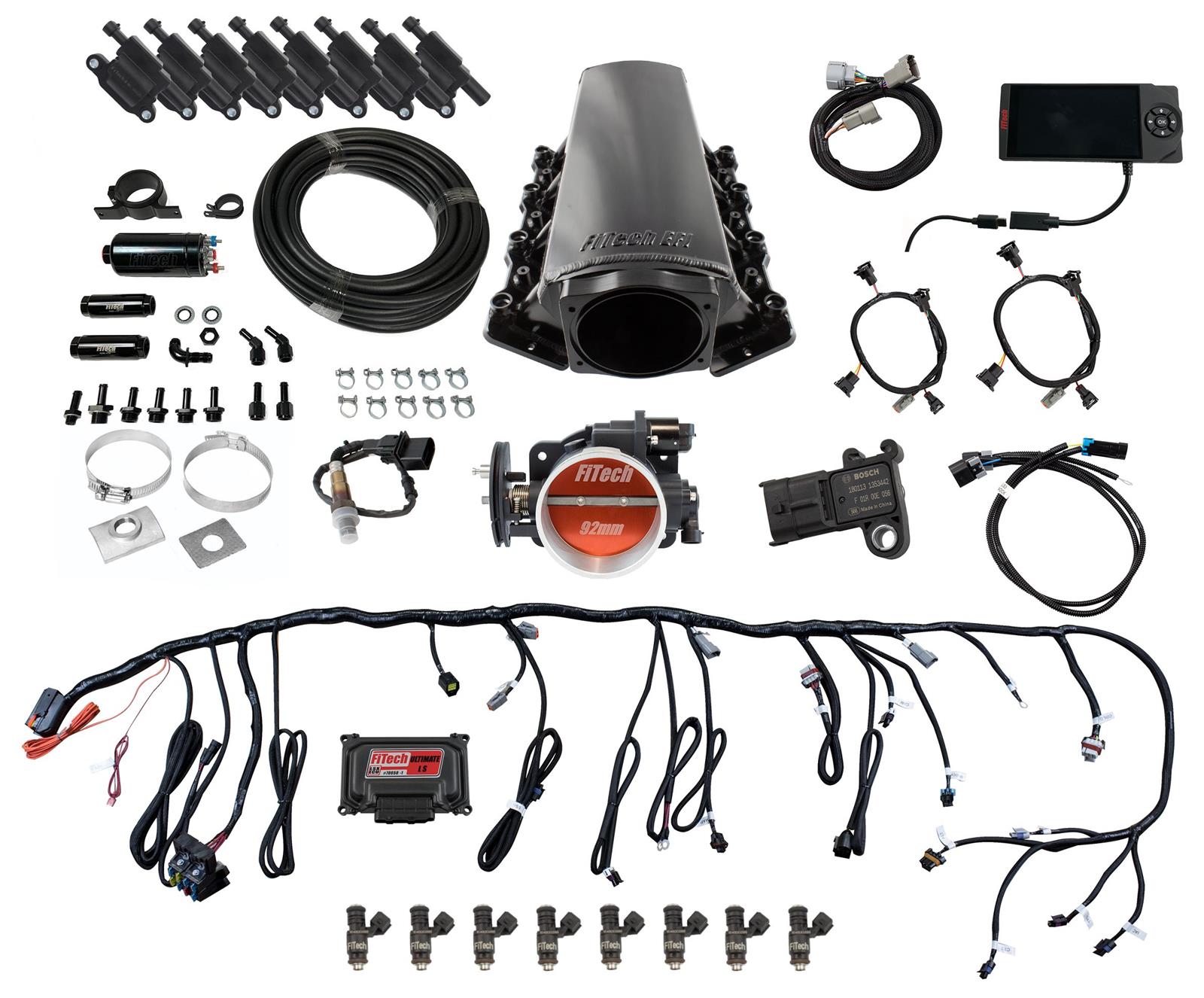 FiTech Ultimate LS EFI 500 HP Fuel Injection Systems 78107 Injection, LS, Tall for LS1/LS2/LS6 - 500HP w/ Trans Control w/Inline Pump Kit, w/ coil pack set