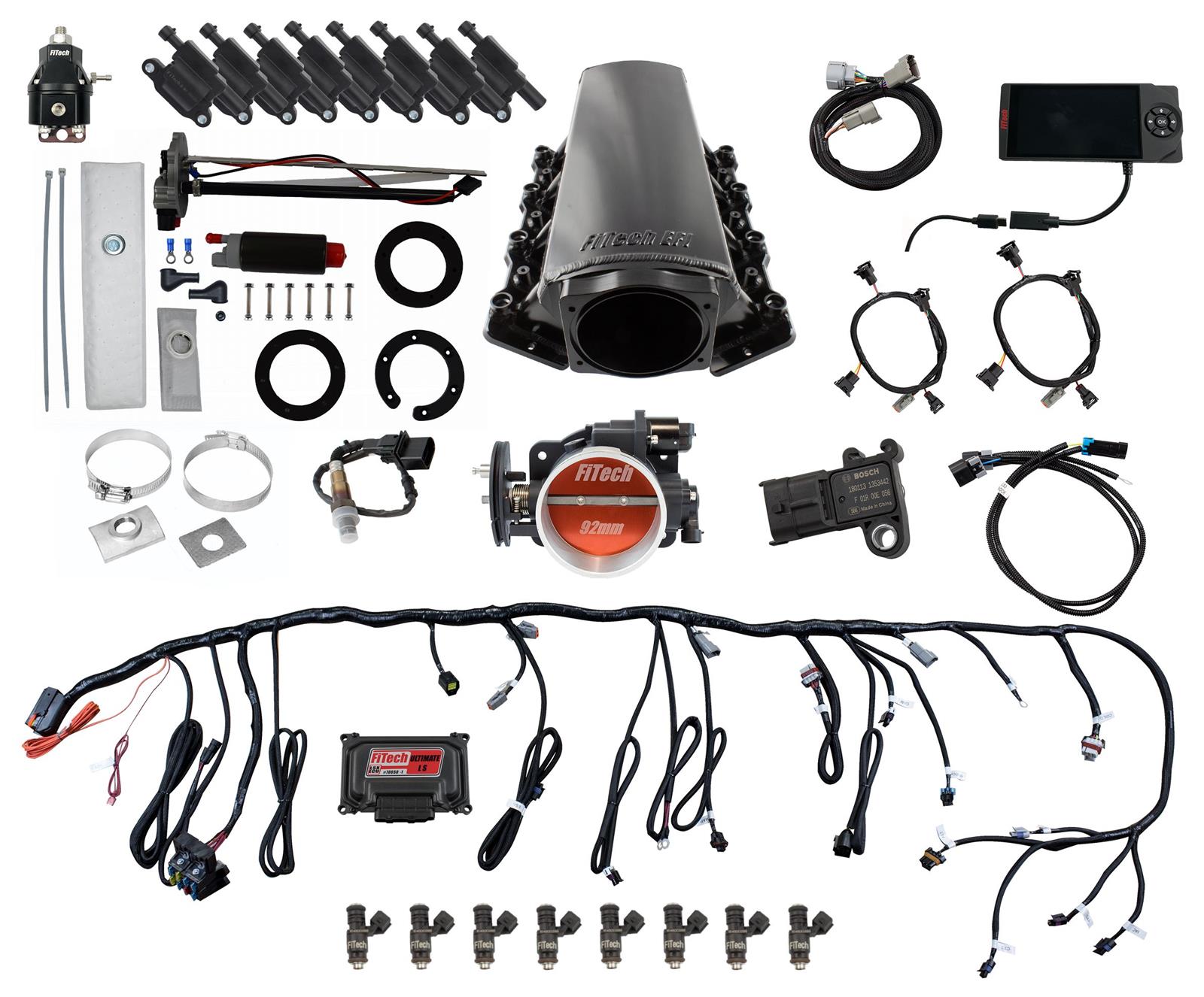 FiTech Ultimate LS EFI 500 HP Fuel Injection Systems 78607 Injection, LS, Tall Master Kit 70007 w/ 50015 In-Tank Module, 54001 regulator, w/ coil pack set