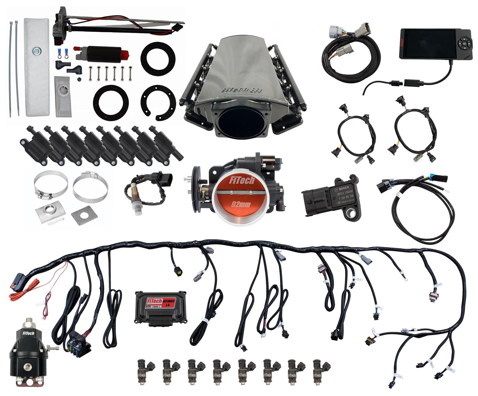 FiTech Ultimate LS EFI 500 HP Fuel Injection Systems 78612 Injection, LS, Master Kit 70012 w/ 50015 In-Tank Module, 54001 regulator, w/ coil pack set