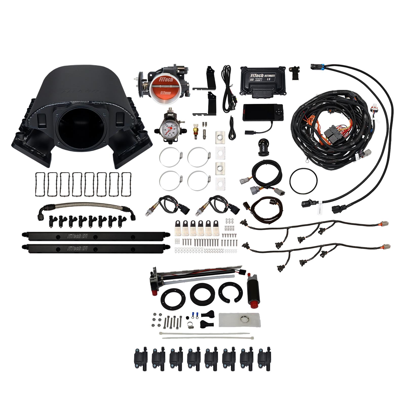 FiTech Ultimate Rebel LS 500 HP EFI Fuel Injection Systems 78689 System, Rebel, HP, Cathedral Port, 92mm, In-Tank Pump, LS3 Coils, 36 Lb., EV1, With Transmission Controller, Kit