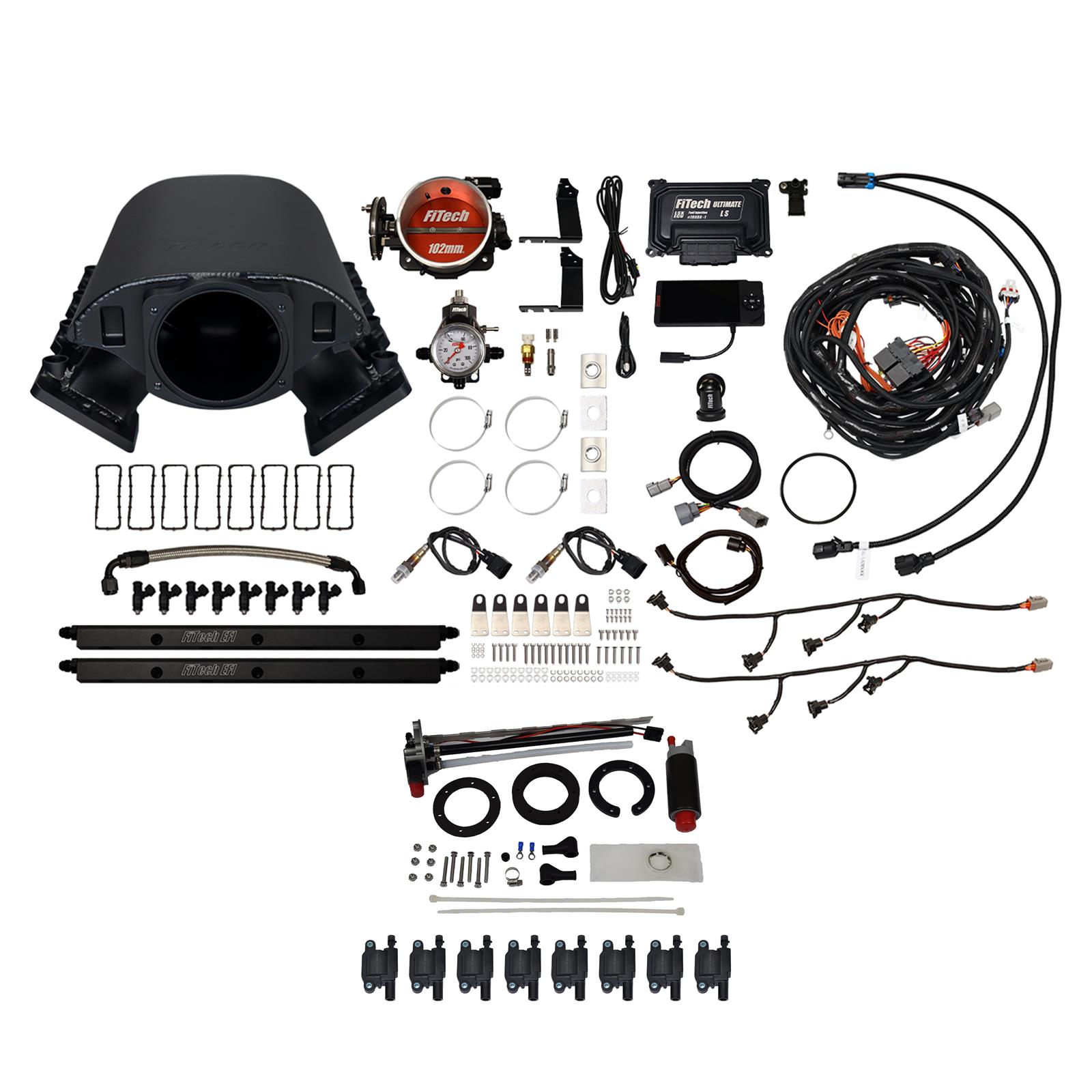 FiTech Ultimate Rebel LS 750 HP EFI Fuel Injection Systems 78691 System, Rebel, HP, Cathedral Port, 102mm, In-Tank Pump, LS3 Coils, 55 Lb., EV1, With Transmission Controller, Kit