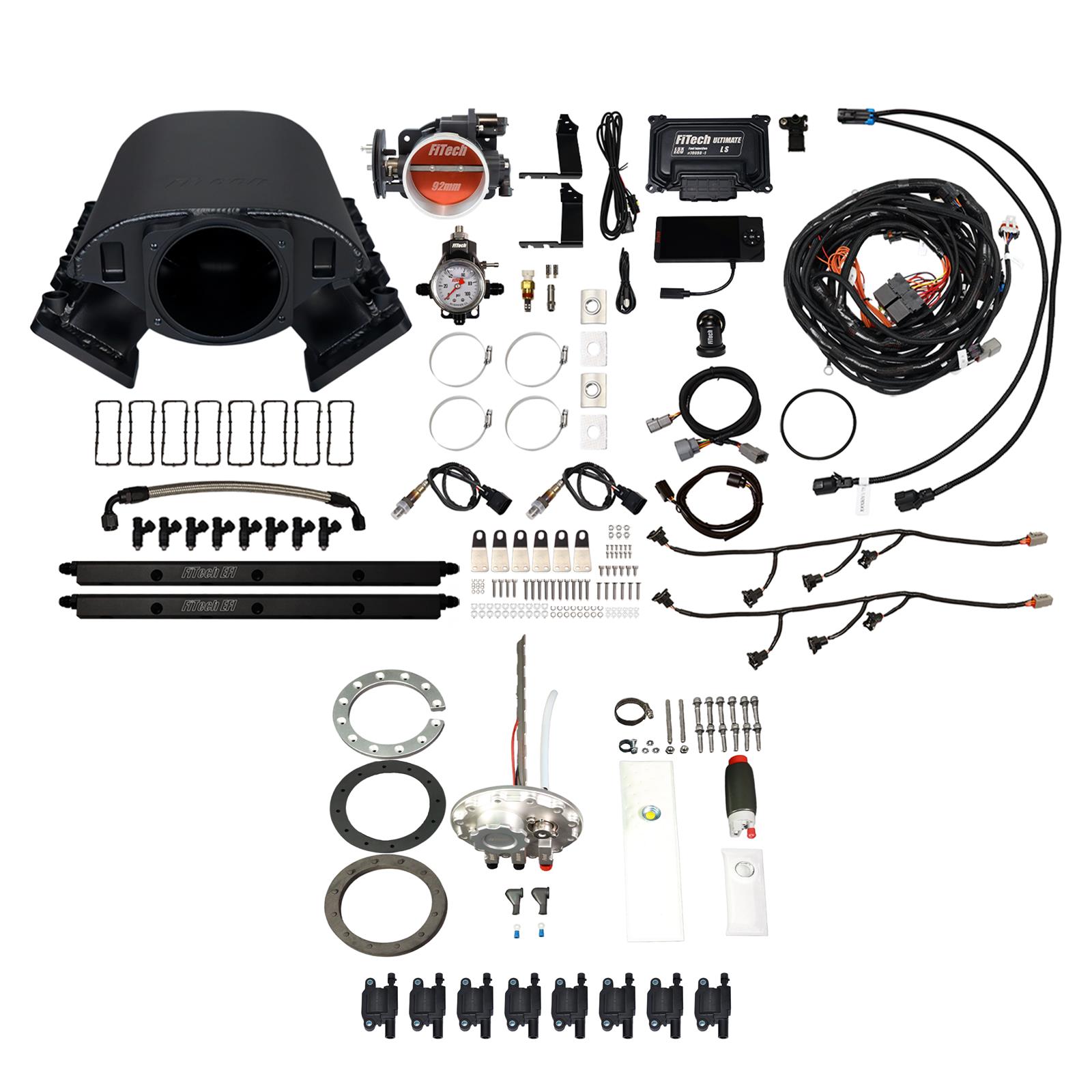 FiTech Ultimate Rebel LS 500 HP EFI Fuel Injection Systems 78889 System, Rebel, HP, Cathedral Port, 92 mm, In-Tank Pump, LS3 Coils, 36 Lb., EV1, With Transmission Controller, Kit