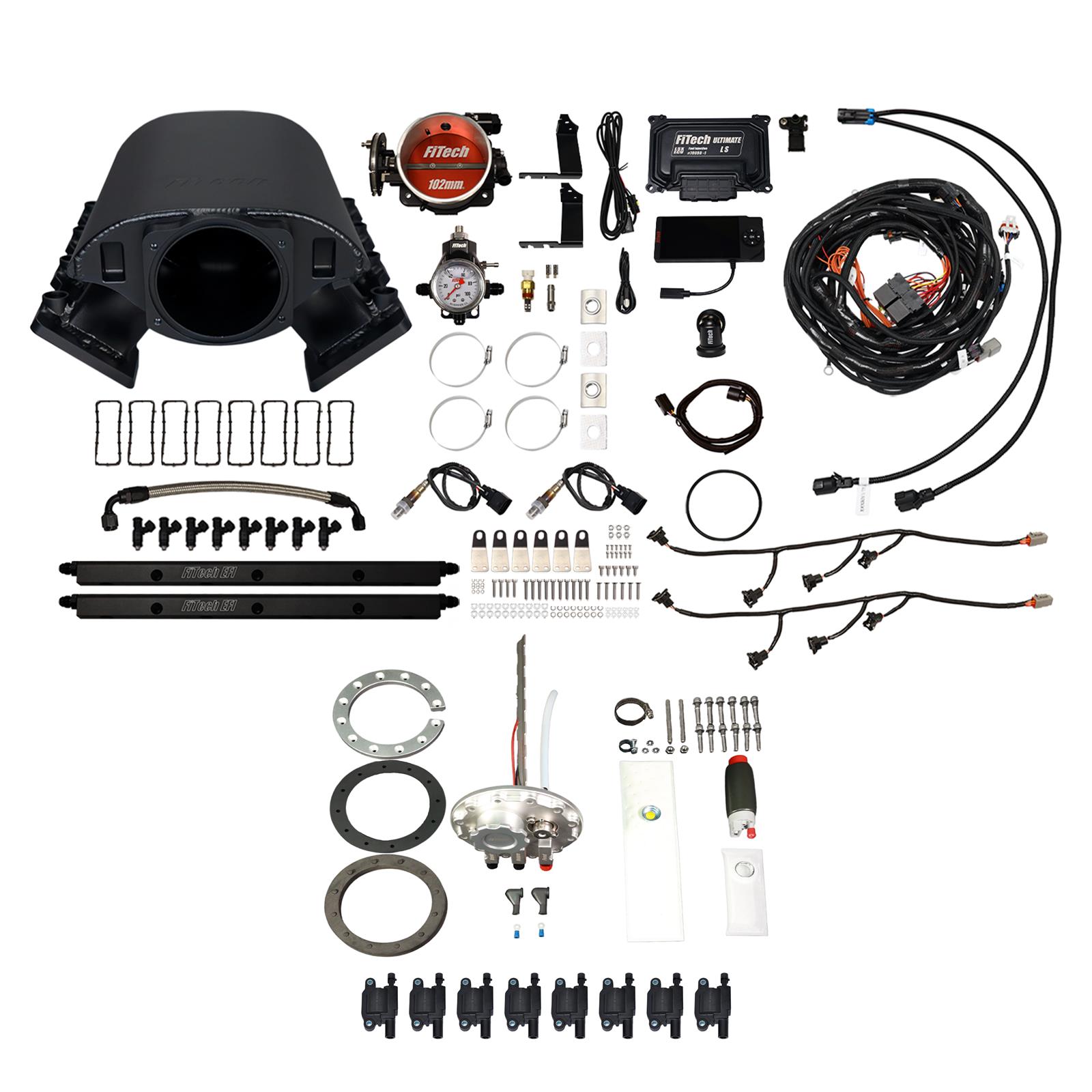 FiTech Ultimate Rebel LS 1000 HP EFI Fuel Injection Systems 78892 System, Rebel, 1,000 HP, Cathedral Port, 102mm, Dual In-Tank Pump, LS3 Coils, 80Lb., EV1, Without Transmission Controller, Kit