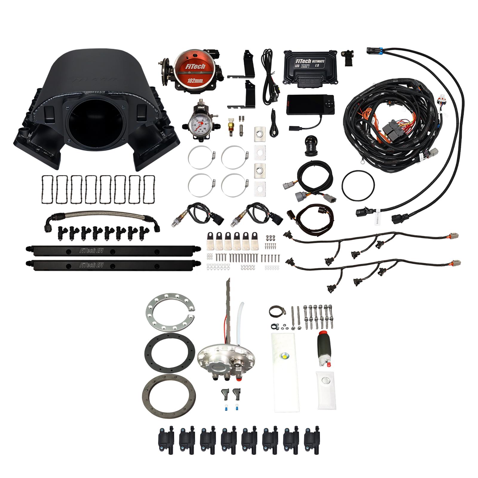 FiTech Ultimate Rebel LS 1000 HP EFI Fuel Injection Systems 78893 System, Rebel, 1,000 HP, Cathedral Port, 102mm, Dual In-Tank Pump, LS3 Coils, 80 Lb., EV1, With Transmission Controller, Kit