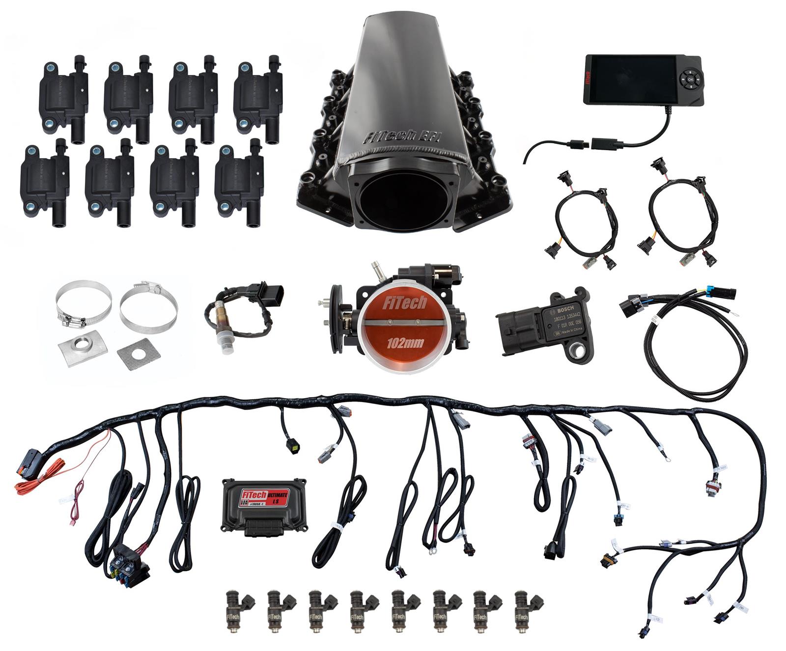 FiTech Ultimate LS EFI 750 HP Fuel Injection Systems 79008 Injection, LS, Tall for LS1/LS2/LS6 - 750hp w/o Trans Control for truck ACC, led coil pack set