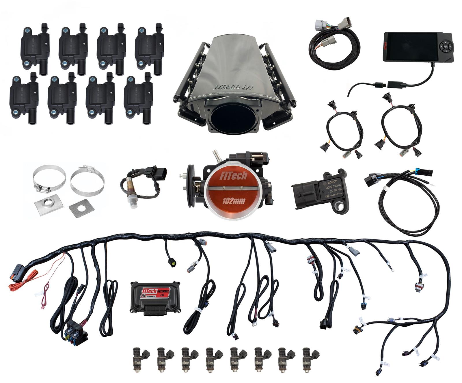 FiTech Ultimate LS EFI 750 HP Fuel Injection Systems 79014 Injection, LS, Kit LS3/L92 - 750HP w/ Trans Control, w/ led coil pack set
