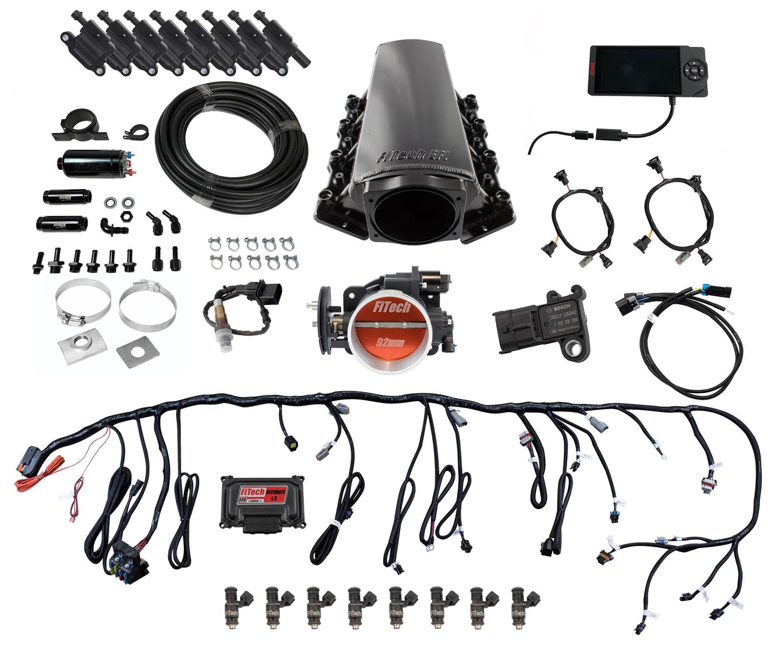 FiTech Ultimate LS EFI 500 HP Fuel Injection Systems 79106 System, HP, Multiport, Tall Intake for Truck Accessories Cathedral Port, In-Line Pump, LED Coil Packs, Kit