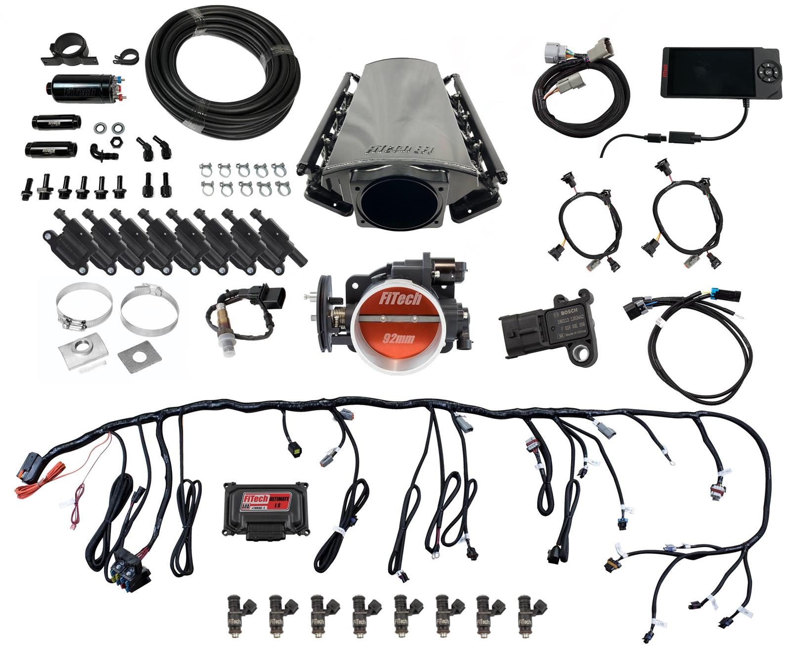 FiTech Ultimate LS EFI 500 HP Fuel Injection Systems 79112 System, LS, HP, Multi-port, Rectangular Port Heads, Force Fuel, In-Line Pump, LED Coil Packs, Trans Controller, Kit