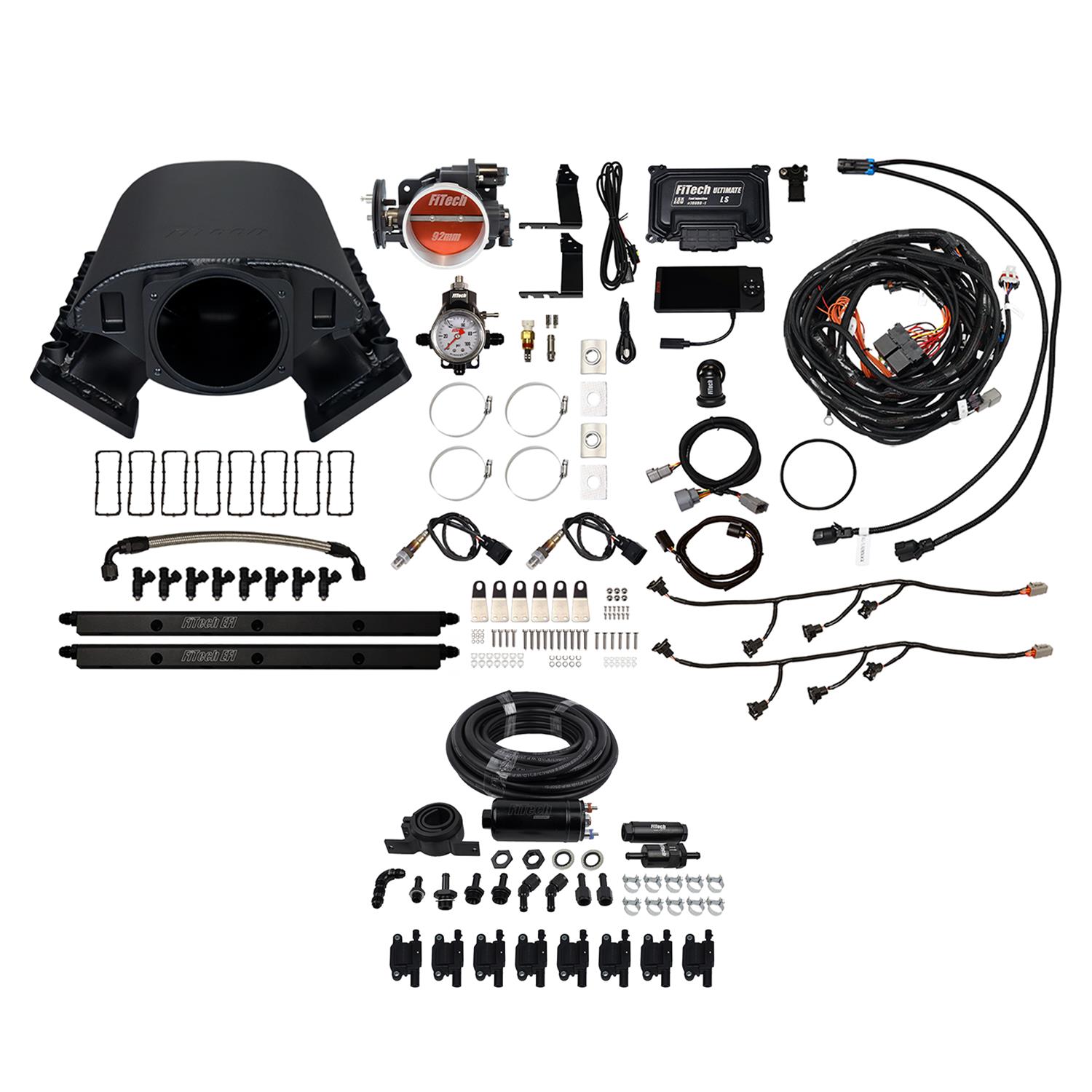 FiTech Ultimate Rebel LS 500 HP EFI Fuel Injection Systems 79189 System, Rebel, HP, Cathedral Port, 92mm, Inline Pump, LS3 Coils, 36 Lb., EV1, With Transmission Controller, Kit