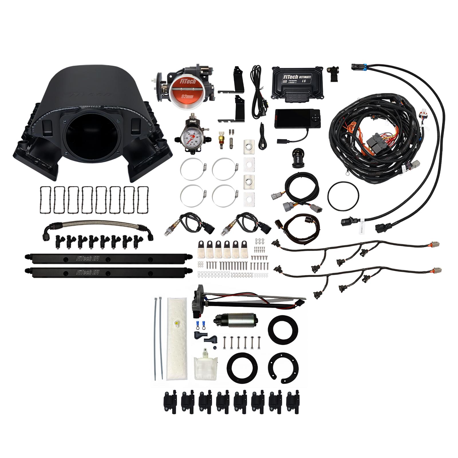 FiTech Ultimate Rebel LS 500 HP EFI Fuel Injection Systems 79489 System, Rebel, HP, Cathedral Port, 92mm, In-Tank Pump, LS3 Coils, 36 Lb., EV1, With Transmission Controller, Kit