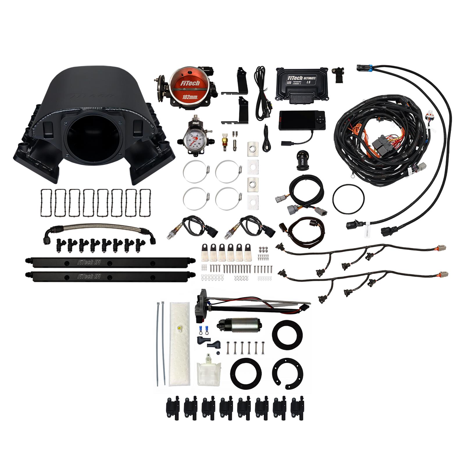 FiTech Ultimate Rebel LS 750 HP EFI Fuel Injection Systems 79491 System, Rebel, HP, Cathedral Port, 102mm, In-Tank Pump, LS3 Coils, 55 Lb., EV1, With Transmission Controller, Kit