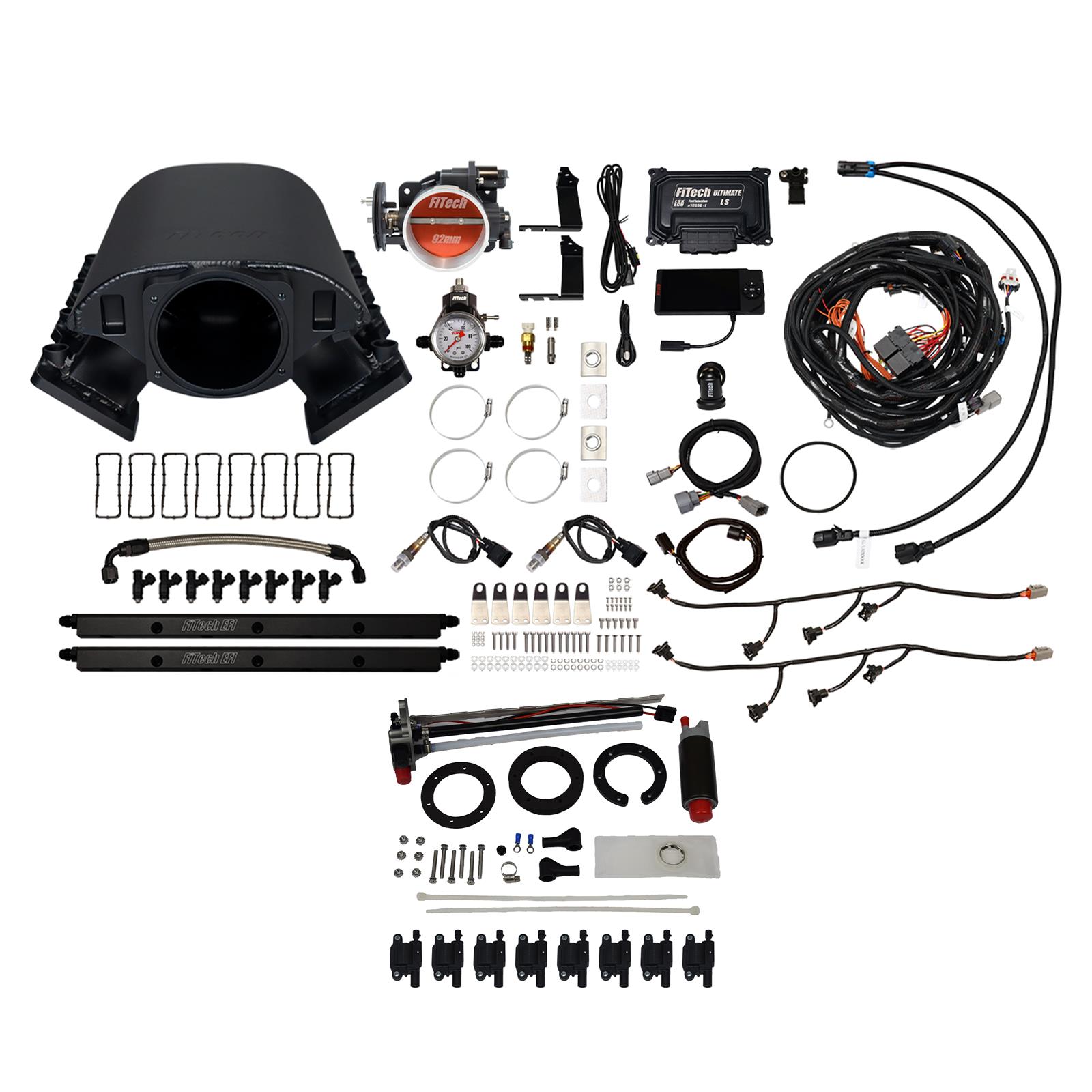 FiTech Ultimate Rebel LS 500 HP EFI Fuel Injection Systems 79689 System, Rebel, HP, Cathedral Port, 92mm, In-Tank Pump, LS3 Coils, 36 Lb., EV1, With Transmission Controller, Kit