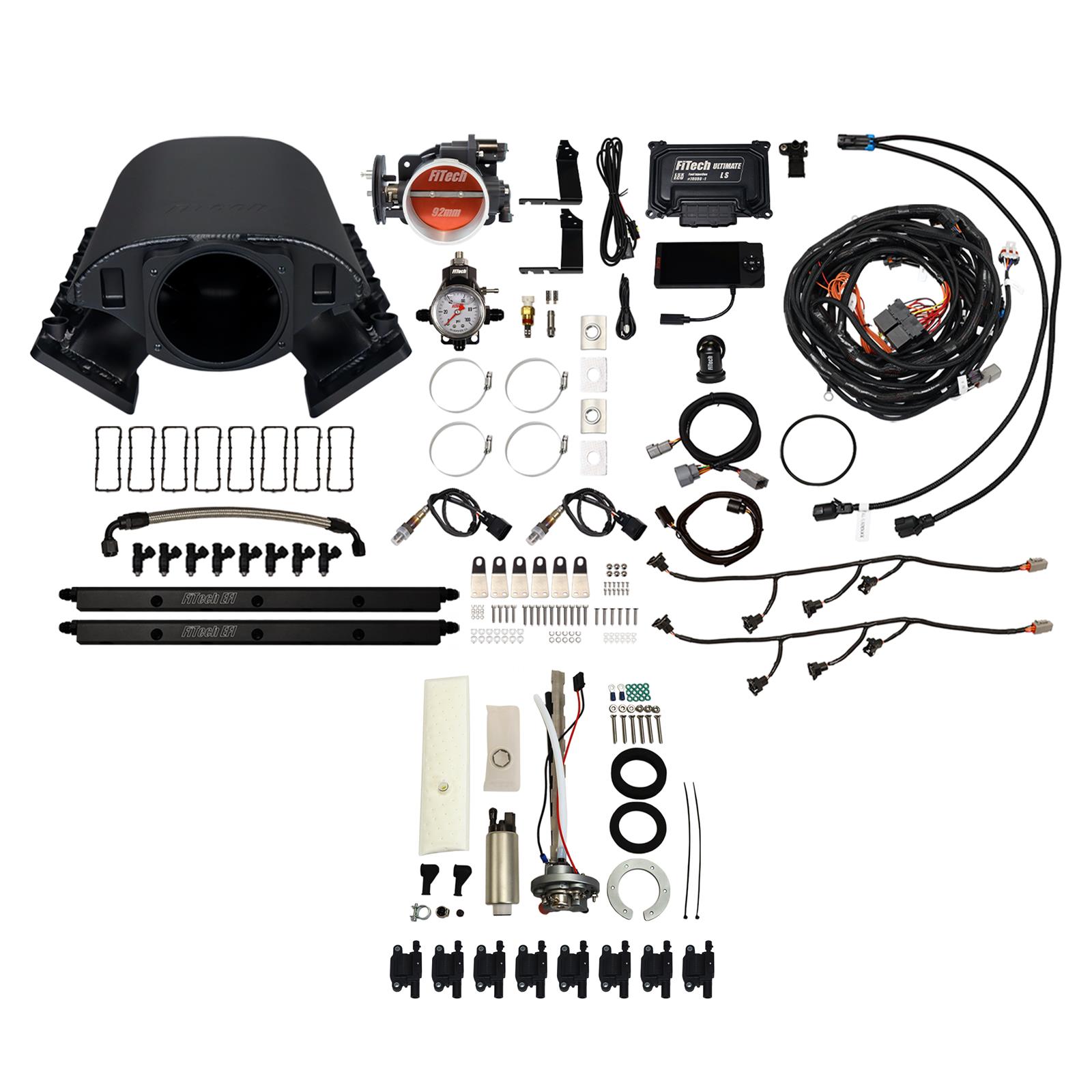 FiTech Ultimate Rebel LS 500 HP EFI Fuel Injection Systems 79789 System, Rebel, HP, Cathedral Port, 92mm, In-Tank Pump, LS3 Coils, 36 Lb., EV1, With Transmission Controller, Kit