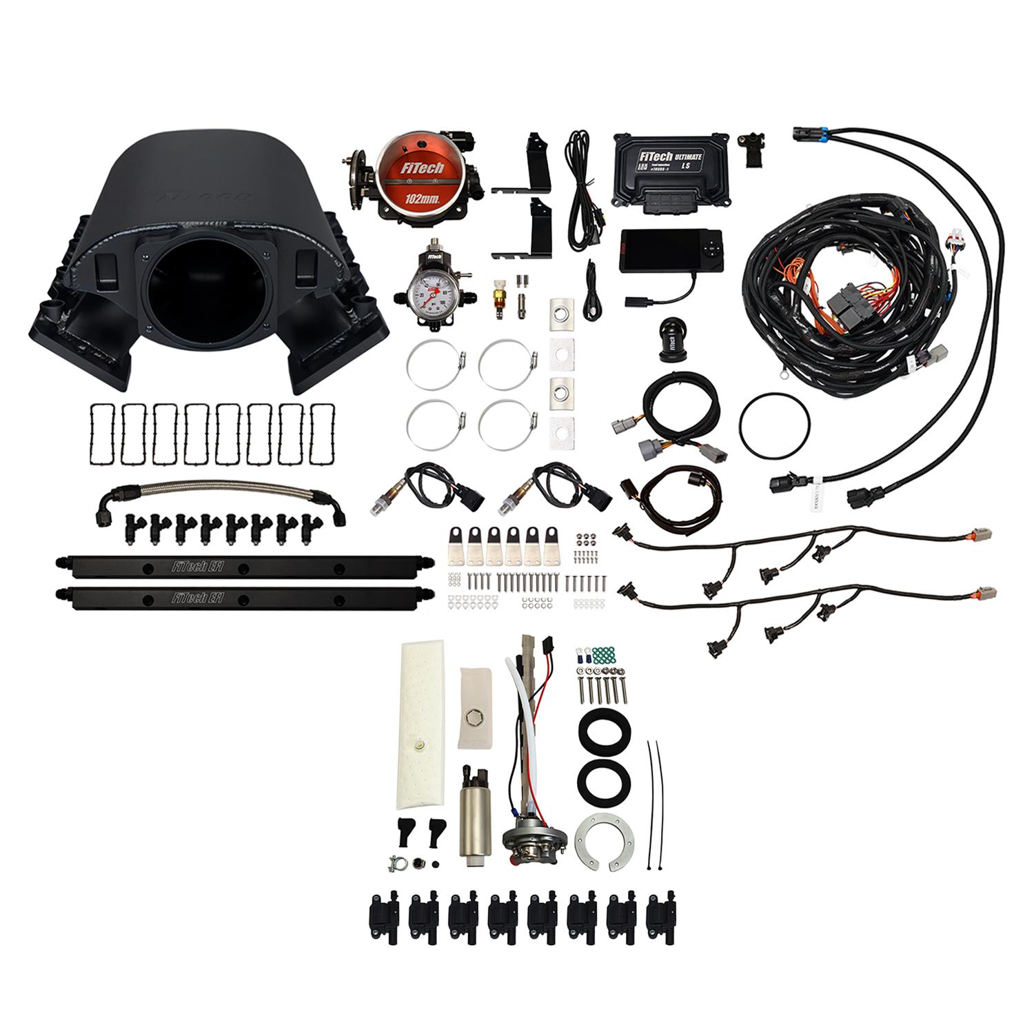 FiTech Ultimate Rebel LS 750 HP EFI Fuel Injection Systems 79791 System, Rebel, HP, Cathedral Port, 102mm, In-Tank Pump, LS3 Coils, 55 Lb., EV1, With Transmission Controller, Kit