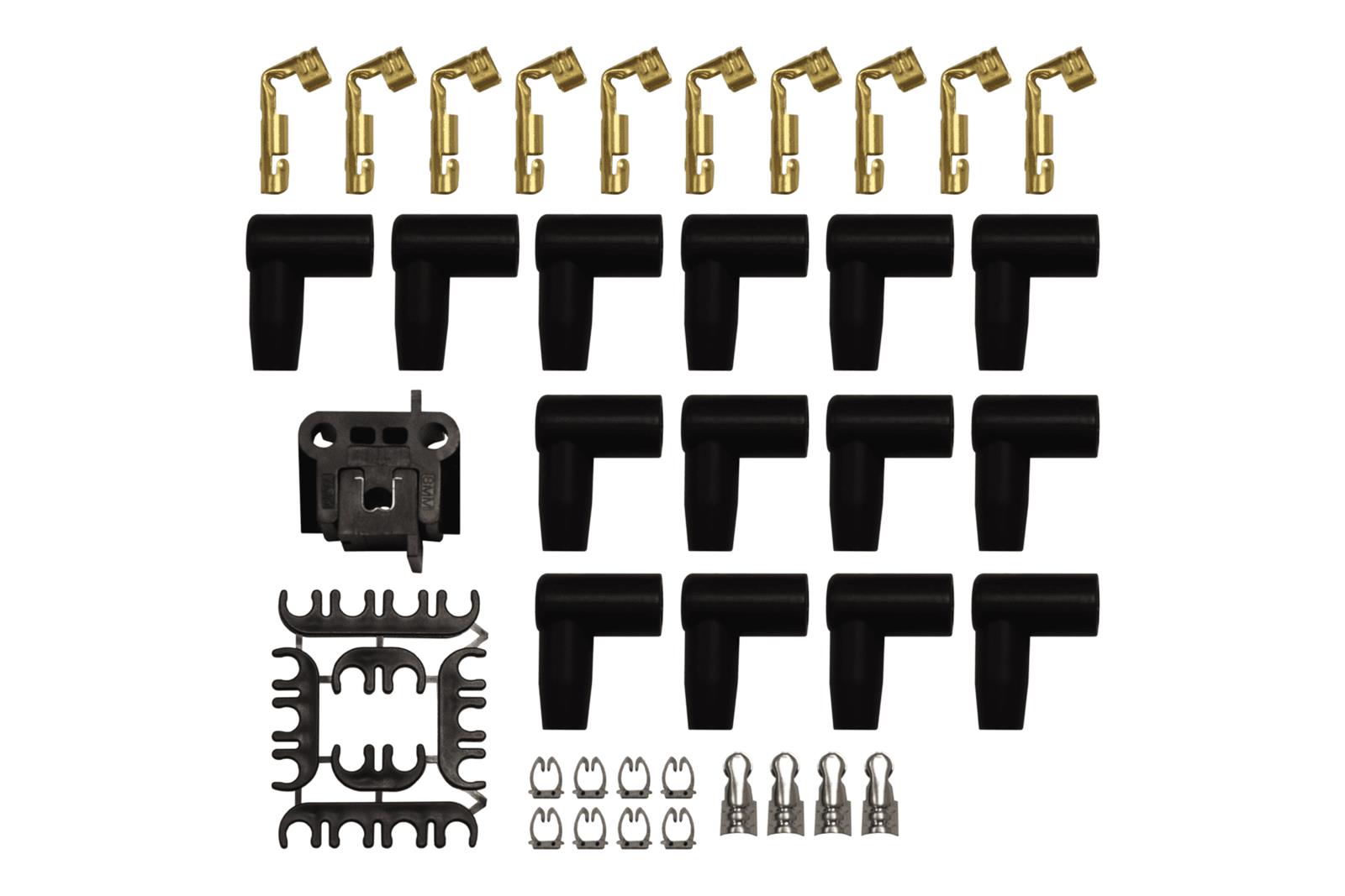 FiTech Go-Spark Ceramic Spark Plug Wire Sets 90014 Wires, Go-Spark, Pre-Made, Ceramic, Black, 8mm, Spiral Core, 90 Degree Boots, Under Header, HEI, Chevy, Small Block, Set