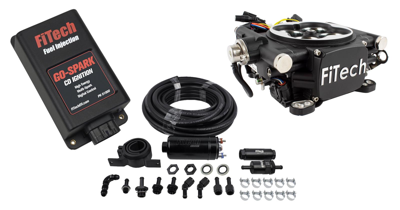 FiTech Go EFI 4 600 HP Self-Tuning Fuel Injection Systems 93102 System, System, Black Finish, Master Kit, Inline Pump, CDI Box, Kit
