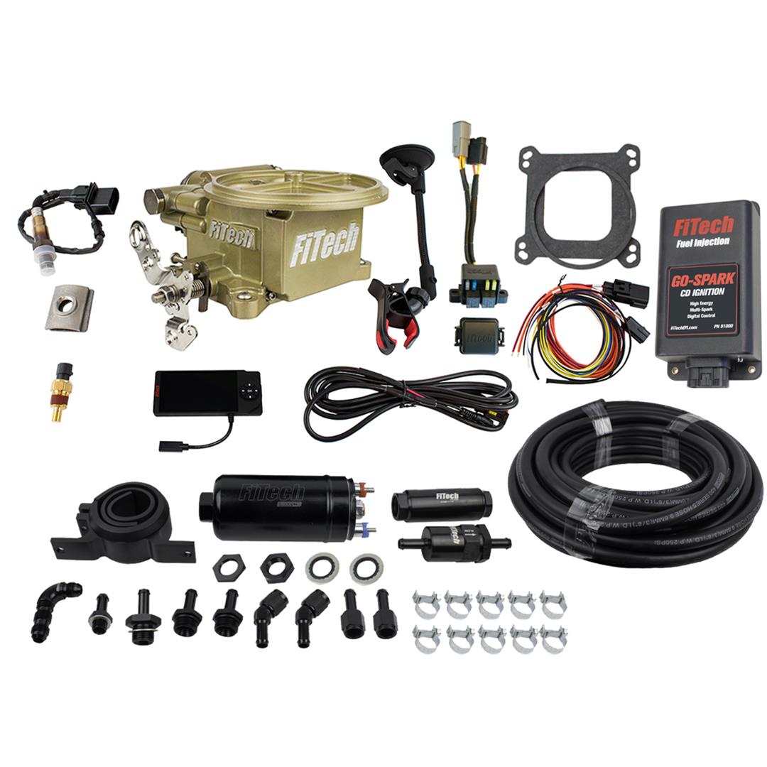 FiTech Go EFI 2-Barrel 400 HP System/Go-Spark Fuel Injection Master Kits 93191 2 Barrel Classic Gold System With Kit Inline Pump Delivery