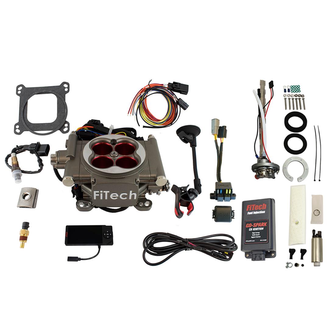 FiTech Go Street 400 HP EFI System Regulated In-Tank Pump/Go-Spark Fuel Injection Master Kits 96203 Cast With 340 LPH & Spark CDI Box Kit