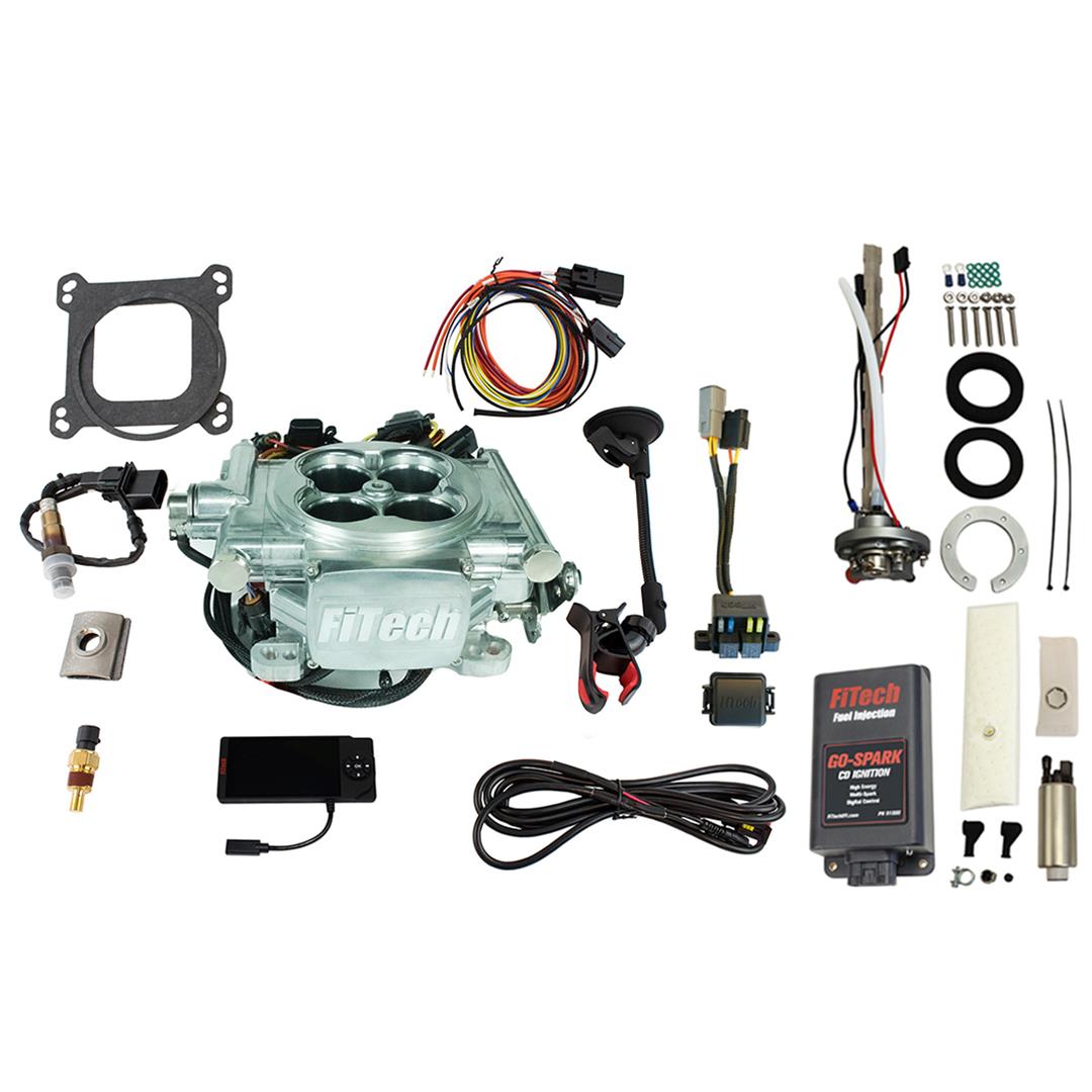 FiTech Go EFI 4 PA 600 HP System/Go Spark Fuel Injection Master Kits 96206 Power Adder Bright Aluminum System With Kit