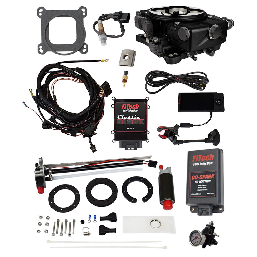FiTech Go EFI Classic 650 HP System In-Tank Pump/Regulator/Go-Spark Fuel Injection Master Kits 96221 Black With In-Tank, Spark CDI Box & Regulator Kit