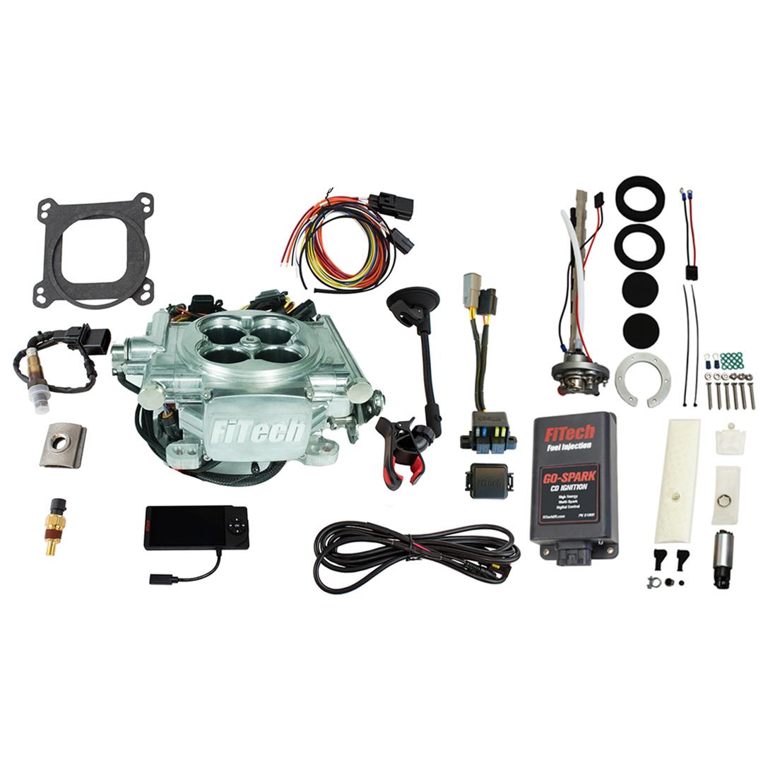 FiTech Go EFI 4 PA 600 HP System/Go Spark Fuel Injection Master Kits 96506 Power Adder Bright Aluminum System With Kit