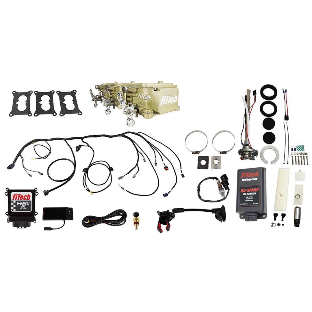 FiTech Go EFI 3x2 Tri-Power 600 HP System/Go Spark Fuel Injection Master Kits 96532 Tri Power Classic Gold System With Kit
