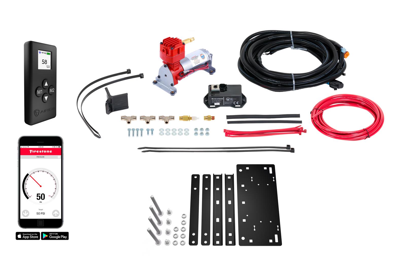 Firestone Air Command Kits WR17602923 Compressor, Suspension, Single Path, Bluetooth Remote, App Controlled, Heavy Duty, Maximum 150 psi, 30 Percent Duty Cycle, 12 V DC, Kit