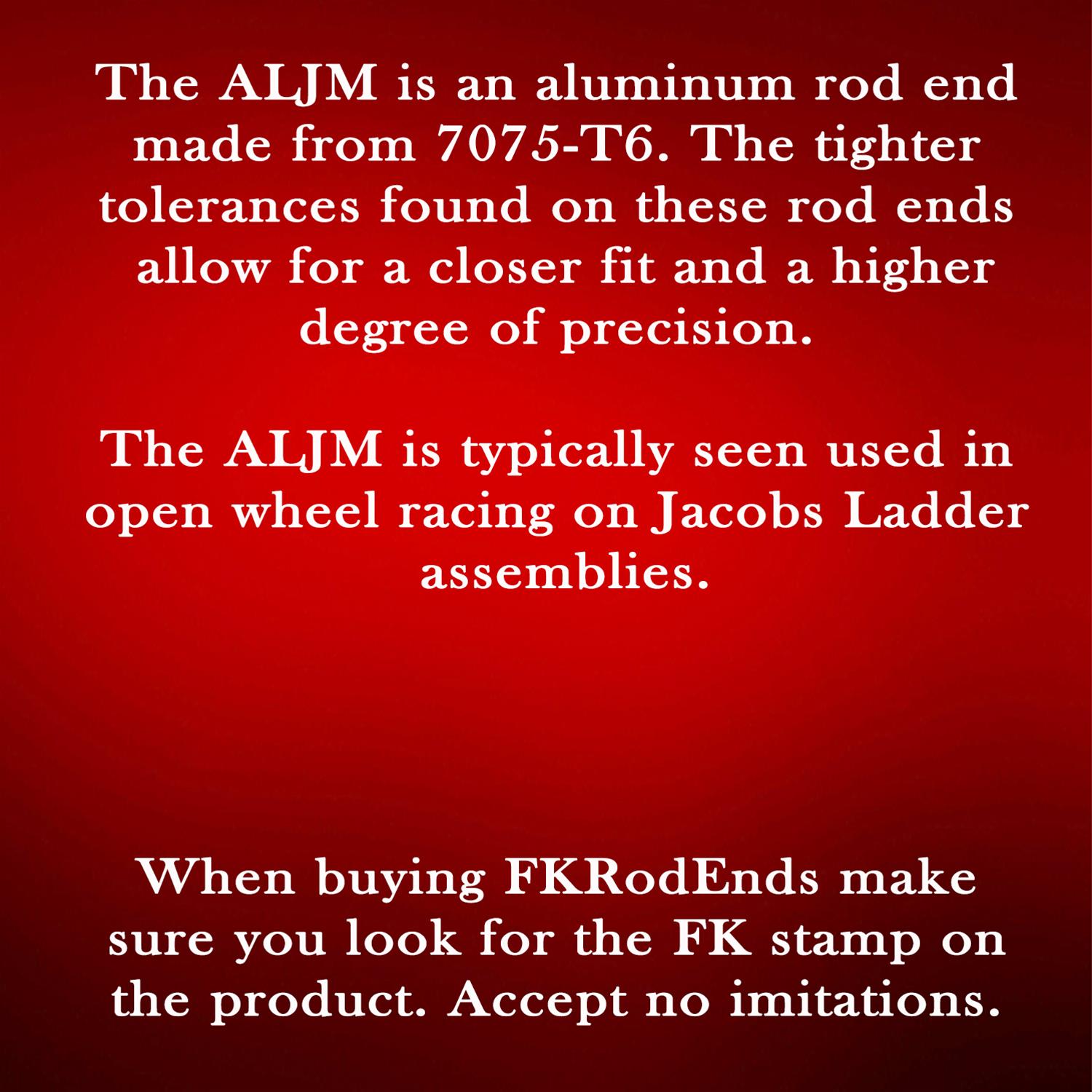 FK ALJM Series Rod Ends ALJM6B End, Series, 3/8 in.-24, Male Threads, 3-piece, Aluminum, 0.375 in. Bore, Each thumbnail 3