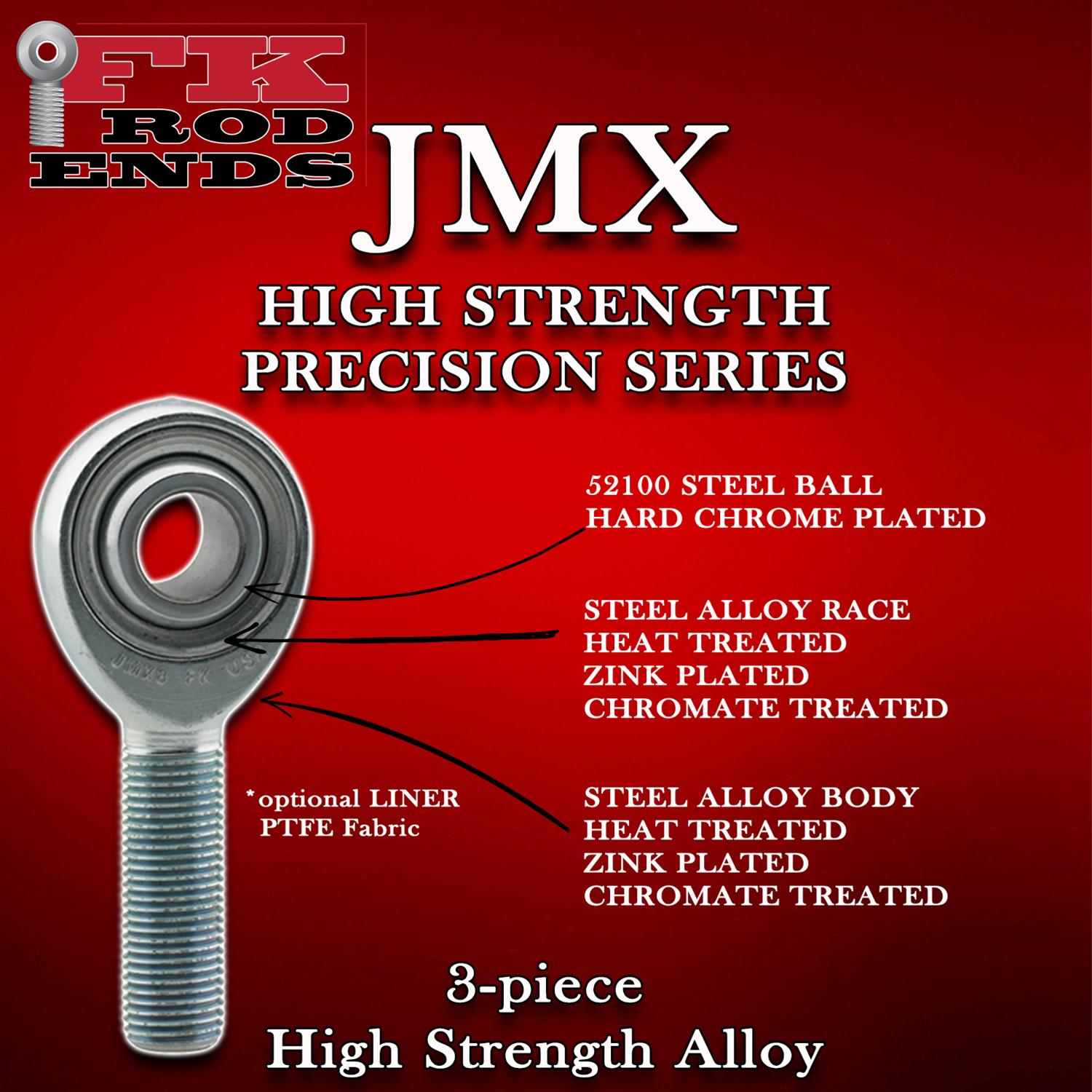 FK JMX/JMXL Series Rod Ends JMX7 End, Series, 7/16 in.-20, Male Threads, 3-piece, Alloy Steel, 0.438 in. Bore, Each thumbnail 3