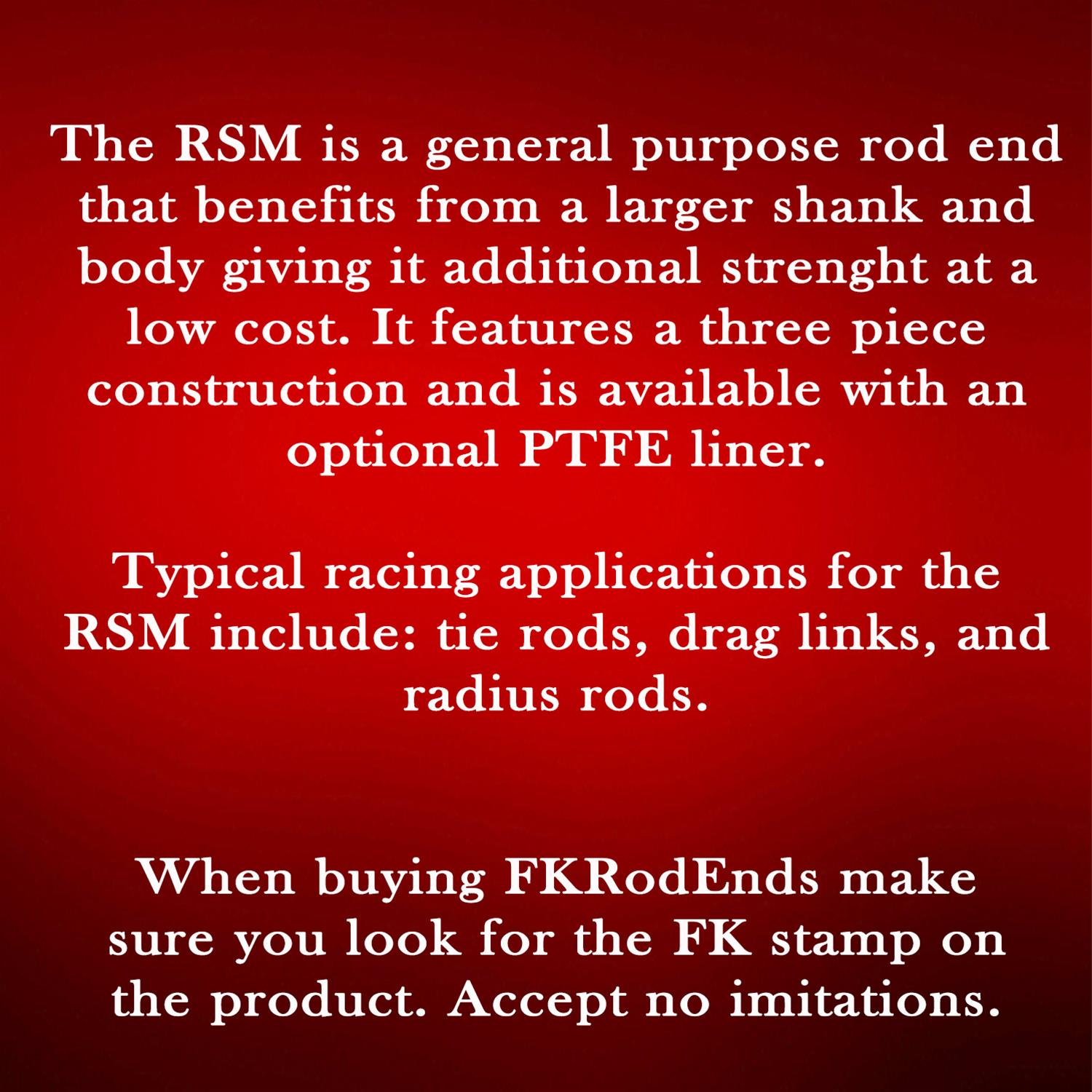 FK RSM Series Rod Ends RSML8 End, Series, 5/8 in.-18 LH, Male Threads, 3-piece, Low carbon Steel, 0.500 in. Bore, Each