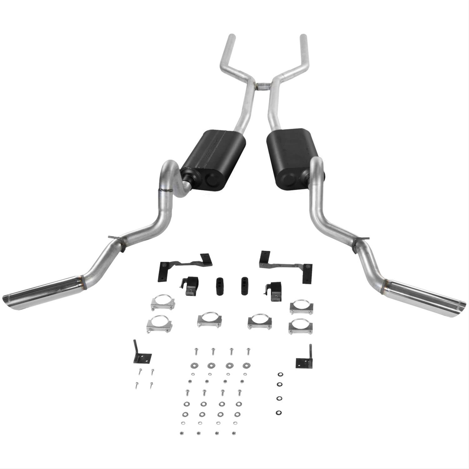 Flowmaster American Thunder Exhaust Systems for 1964-1972 EL CAMINO, 1971-1972 SPRINT - 17120 System, Thunder, Dual, Header-Back, Split Side Exits, 2.5 in. Dia., w/H-Pipe and Mufflers, Steel, Aluminized, Chevy, GMC, Kit