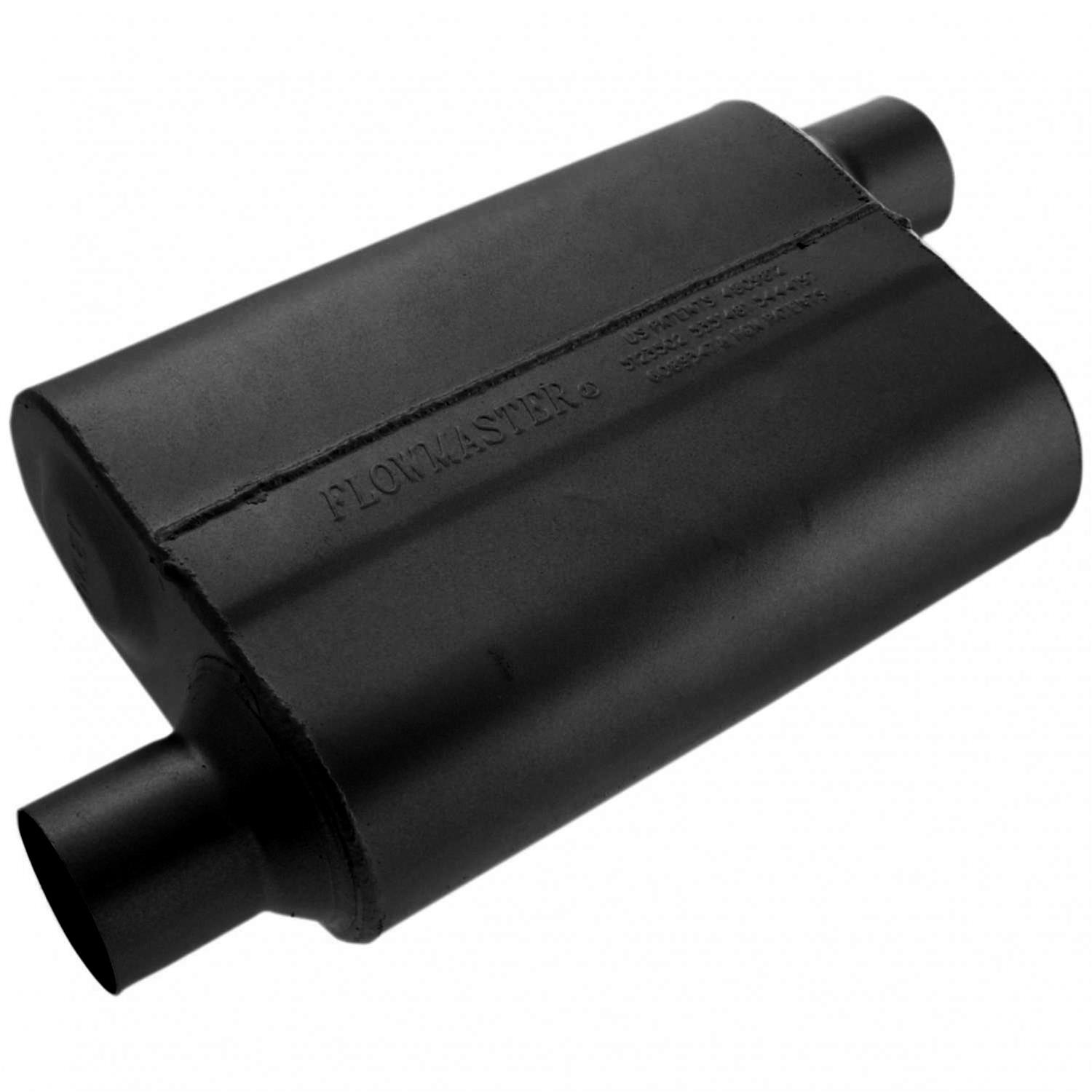 Flowmaster 40 Series Steel 2.5 Inch Muffler 42543 Muffler, Series, 2 1/2 in. Offset Inlet, 2 1/2 in. Offset Outlet, Chambered, Steel, Black, Each thumbnail 2