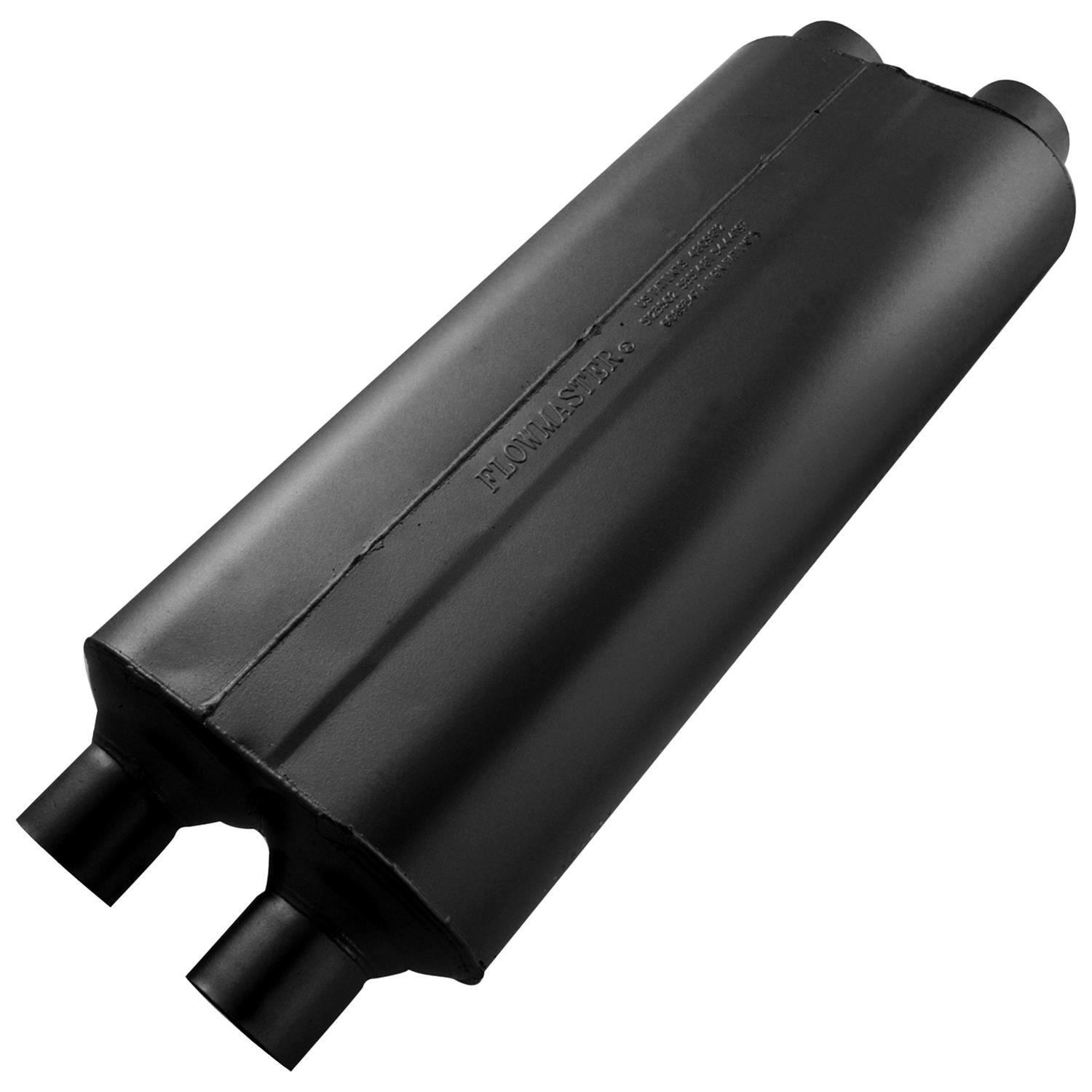 Flowmaster 70 Series Big Block II Steel 2.25 Inch Muffler 524704 Muffler, Series, Dual 2 1/4 in. Inlet/Dual 2 1/4 in. Outlet, Steel, Black, Each thumbnail 2