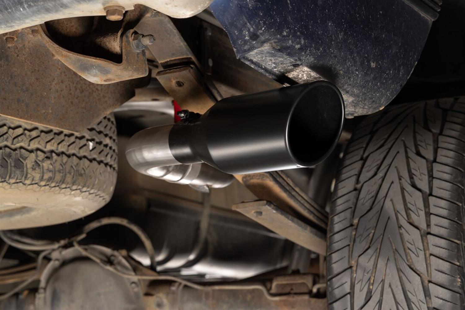 Flowmaster FlowFX Exhaust Systems 718190 System, Cat-back, FlowFX, 3.00 in., 409 Stainless Steel, Brushed, Double Wall, 4.50 in. Black Tip, Split Side, Dual Exit, Chevrolet, GMC, Kit thumbnail 4